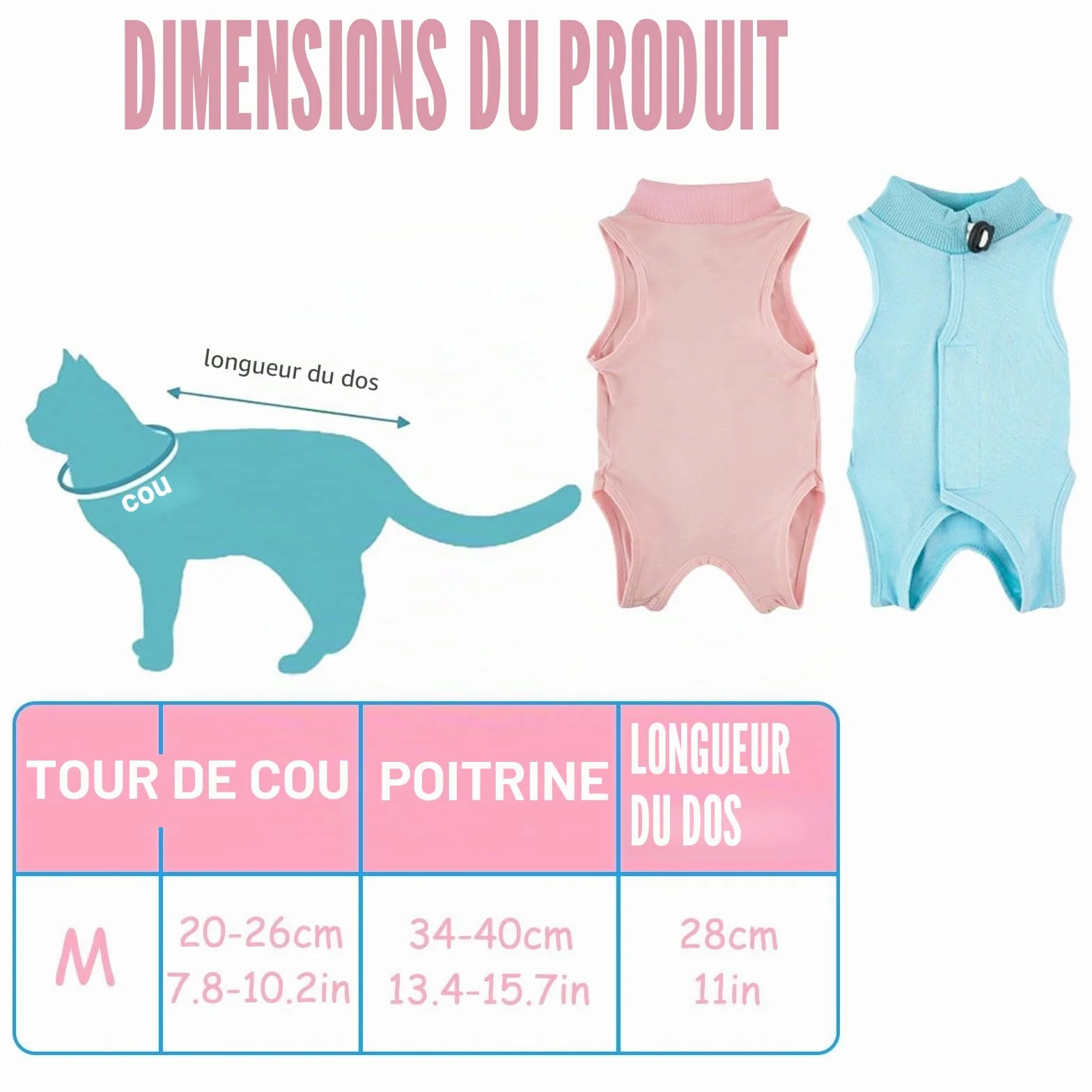 Gilet de Récupération pour Chat Anti Léchage Post-Opératoire, Stérilisation, Protection Post-Chirurgie - Rose + Bleu (M)