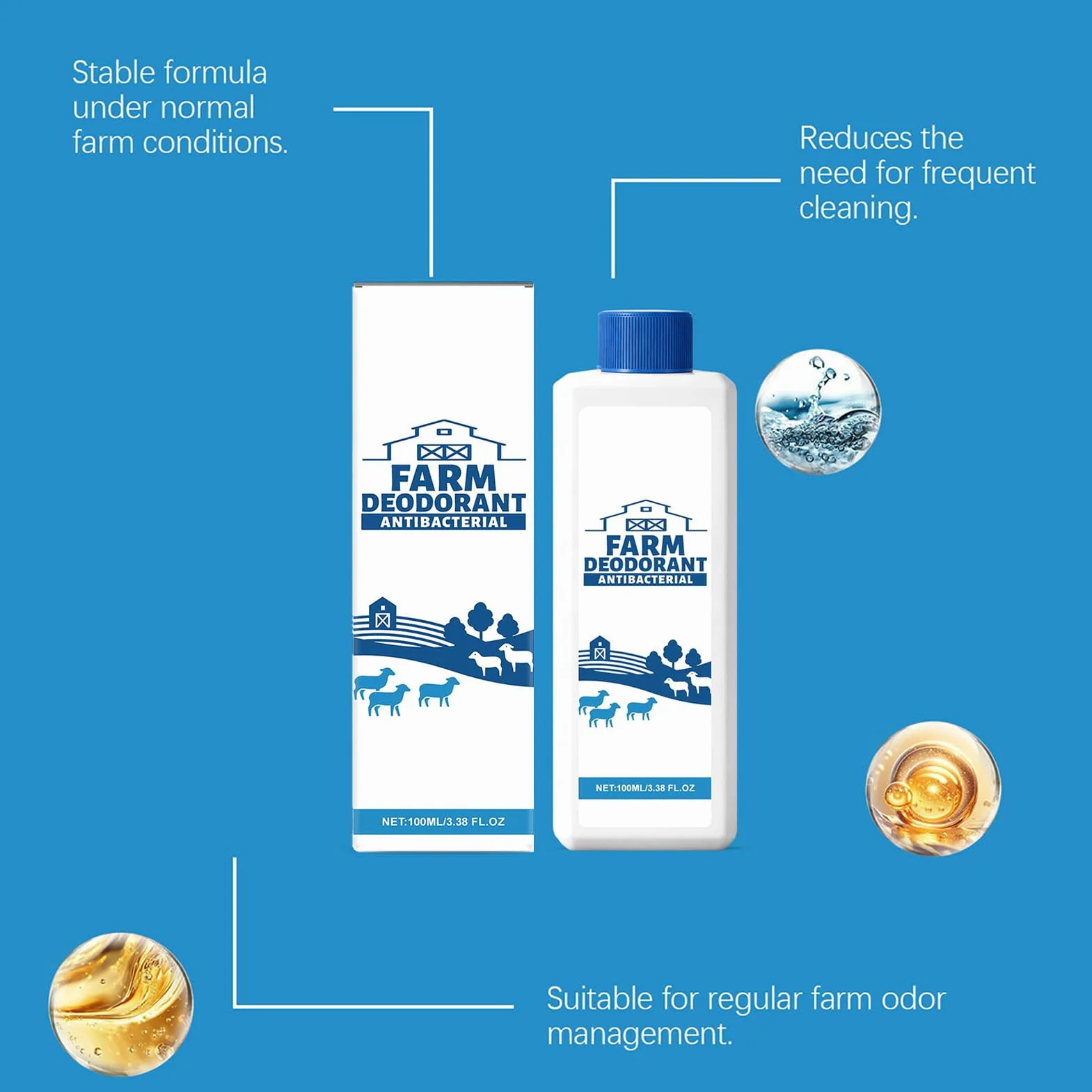 Éliminateur d'odeurs pour poulailler - Solution agricole - 100 ml - Spray éliminateur d'odeurs pour bétail - Pour greniers à oiseaux, cailles, poulaillers - Abri de canard - Clapier à lapin