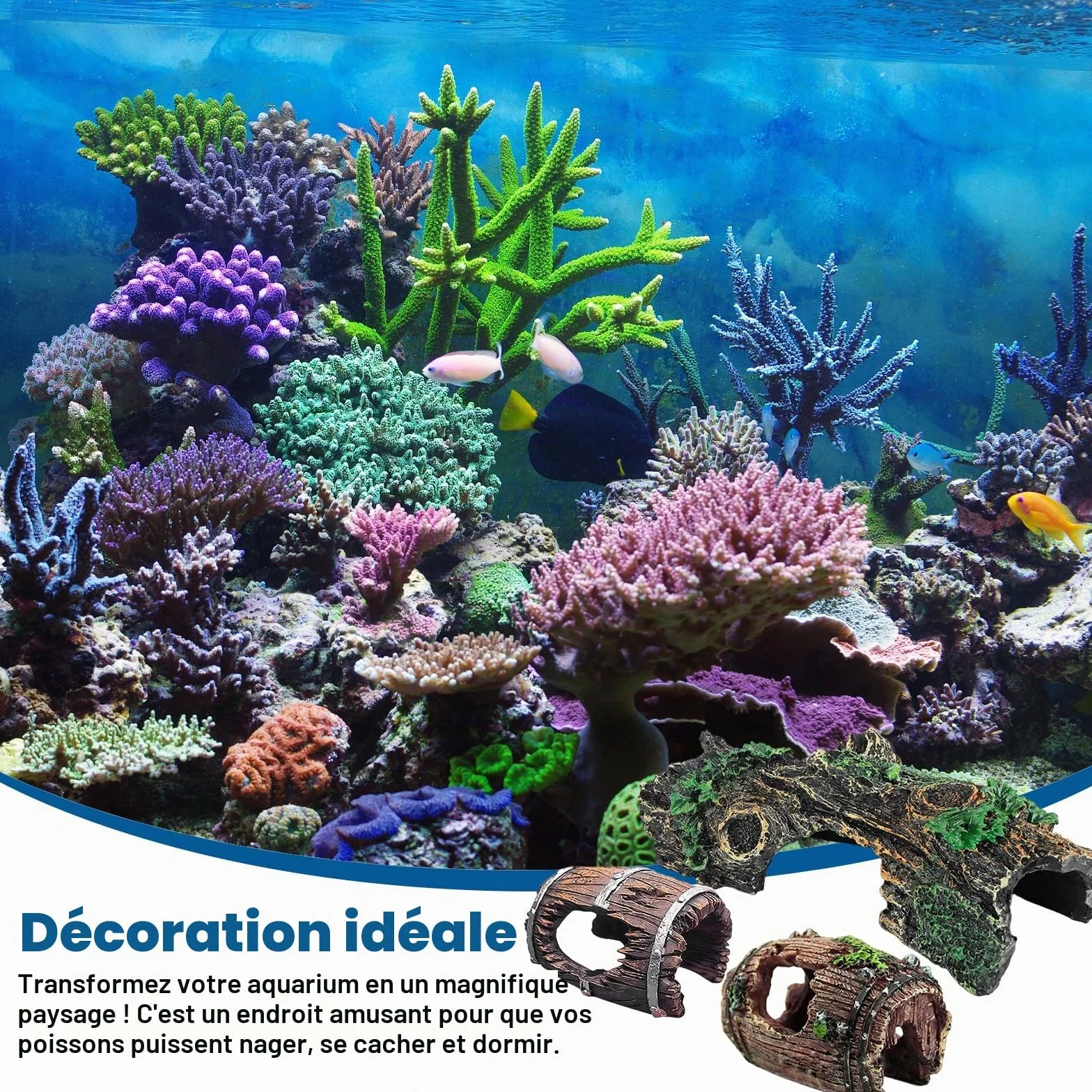 Décoration Aquarium Grain de Bois 3 Pièces, Cachette Sûre Non Toxique pour Crevettes Poissons Petite Moyenne Taille