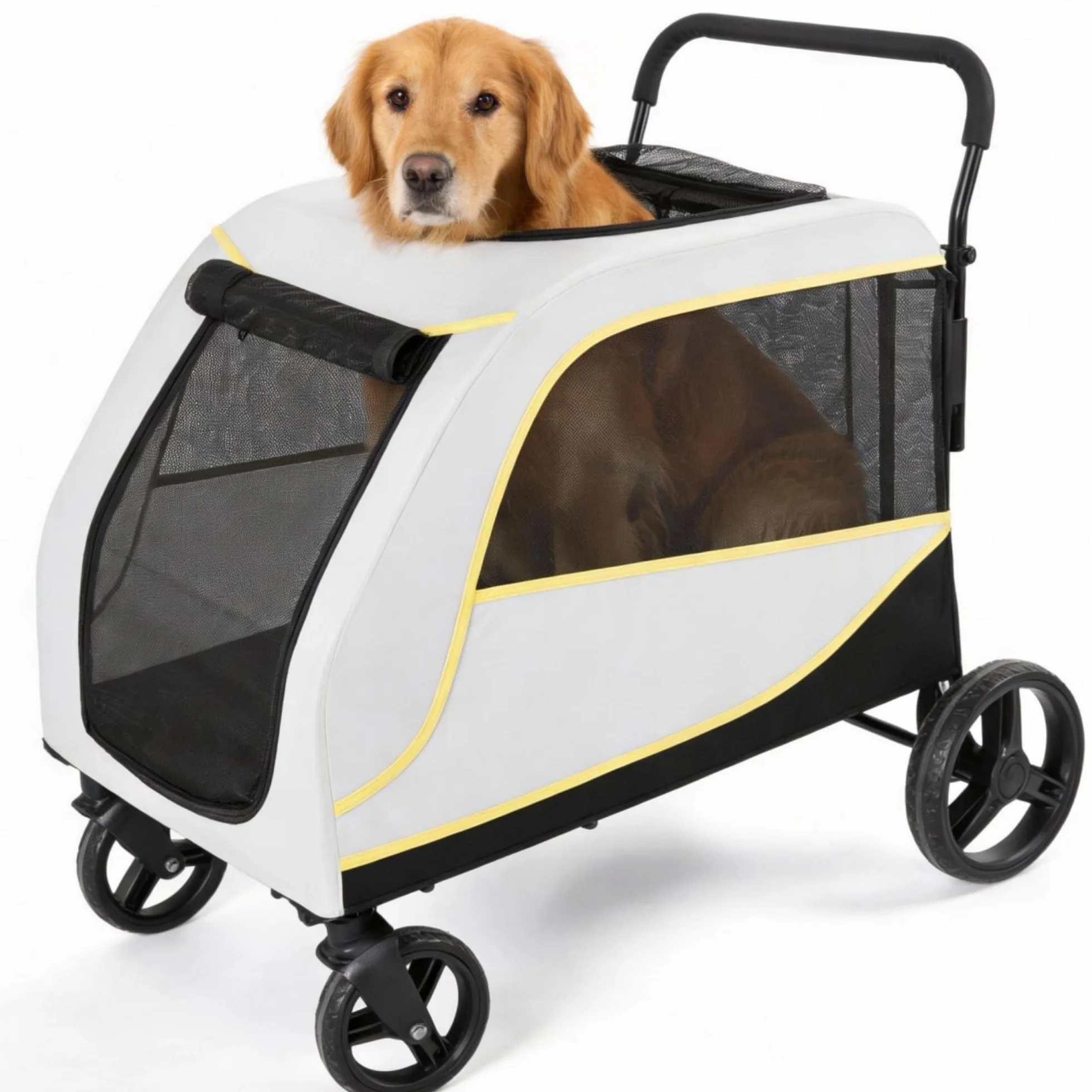Grande poussette pour chien 50 kg pliable avec rampe intégrée 2 en 1 traction tout terrain jogging