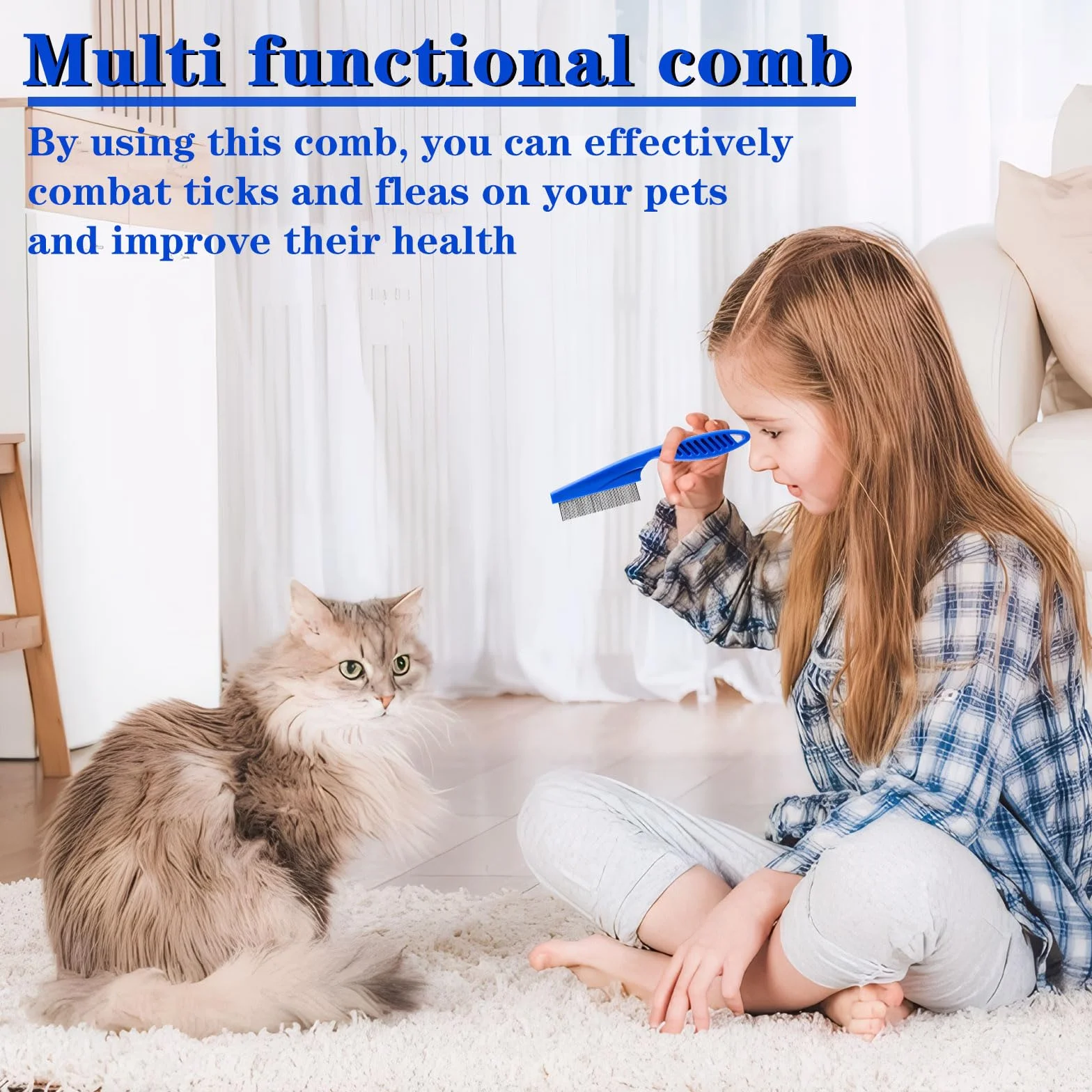 Peigne Anti-puces Multifonctionnel pour Chats et Chiens - Set de Toilettage