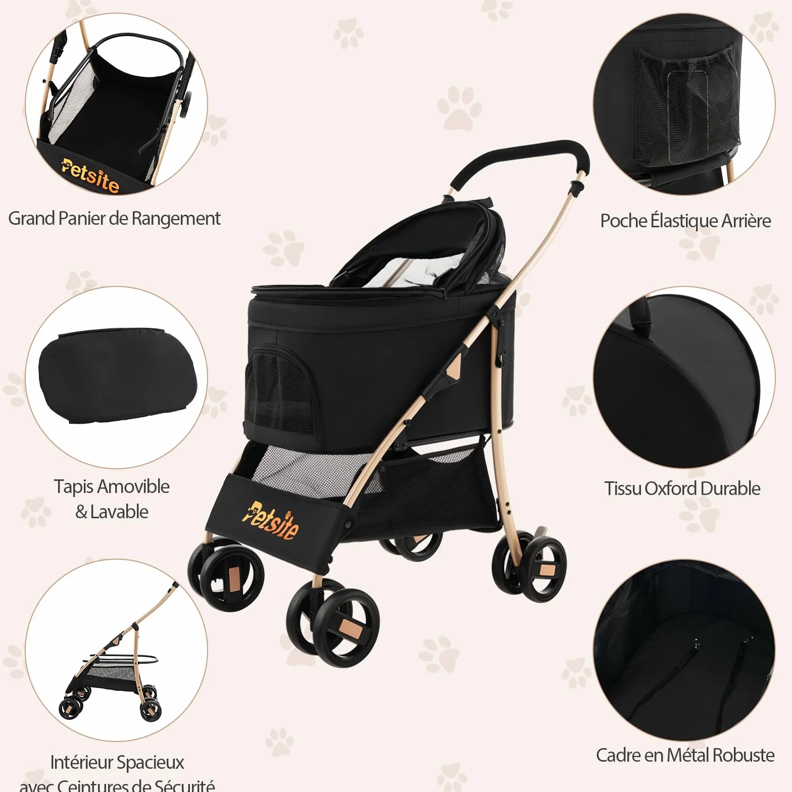 GOPLUS Poussette 3 en 1 Pliable pour Chien Chat, Siège Voiture Amovible, Auvent Réglable, Entrée Maille Zippée, Noir