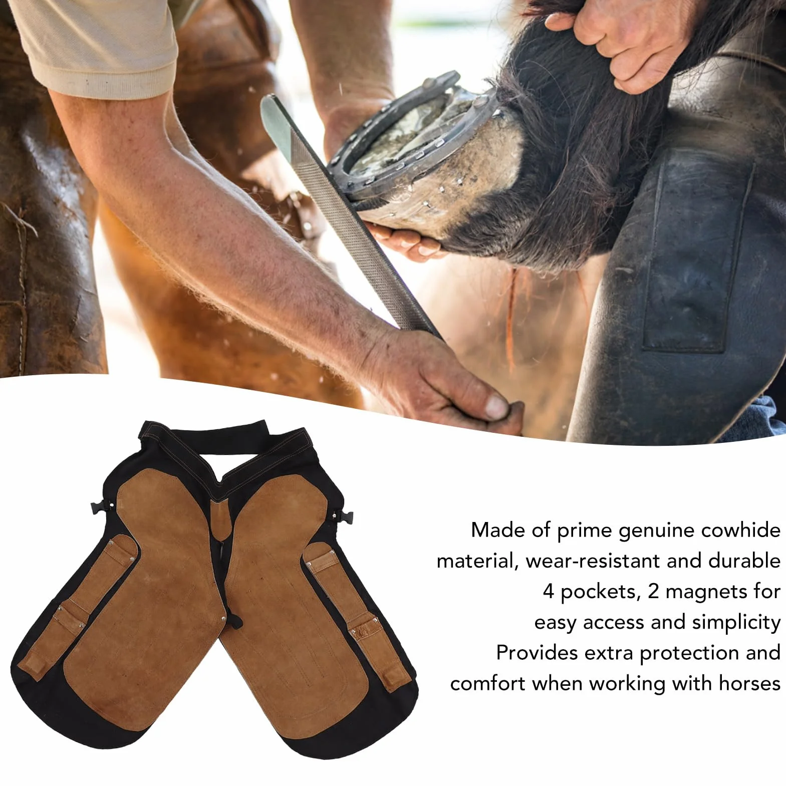 Topyond Tablier De Maréchal-ferrant Professionnel En Cuir Avec 4 Poches Pour Ferrures De Chevaux, Parage des Sabots De Cheval Et Kit D'outils De Maréchal-ferrant Pour le Soin Et L'entretien des Chevau