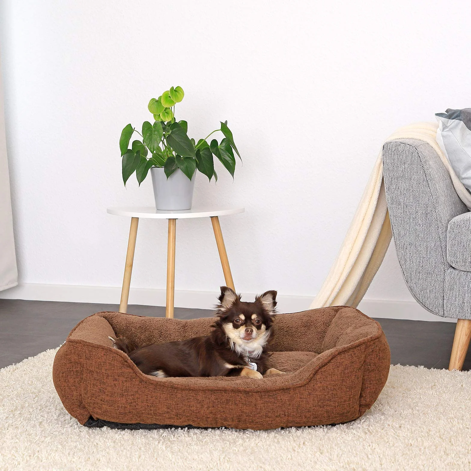 Lionto Panier Chien avec Coussin et Housse Amovible 75x60 cm Marron