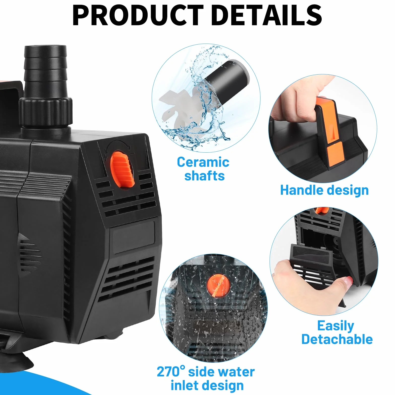 SWAWIS Pompe Aquarium 60W 3500L/H Pompe Bassin Exterieur Amphibie Débit Réglable avec Filtre et 3 Buses