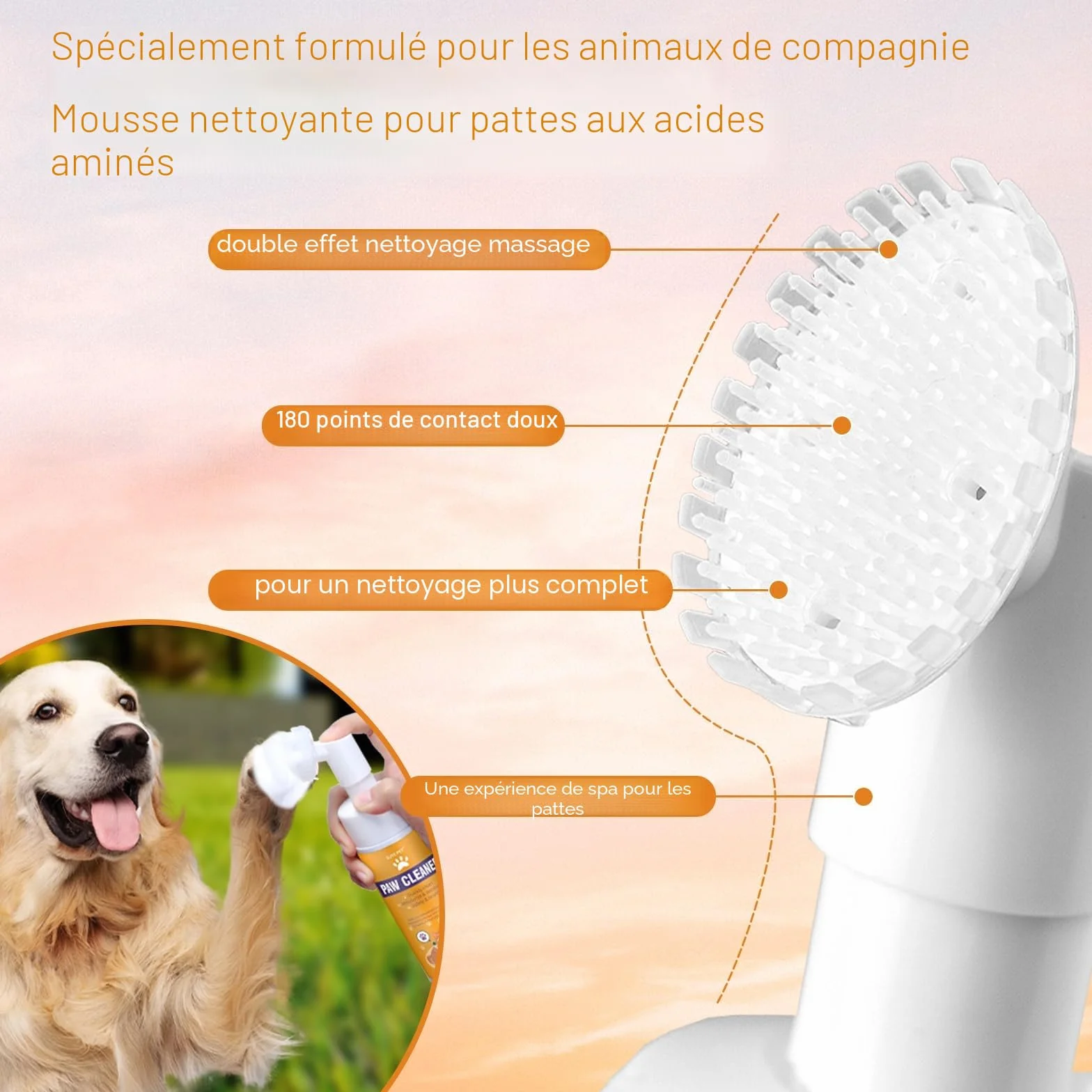 Nettoyeur de Pattes de Chien, shampooing sans Eau avec Brosse en Silicone Souple, Mousse hydratante pour Un Lavage Efficace des Pattes, Nettoyeur de Pattes Facile et Portable pour Chiens, 150 ML