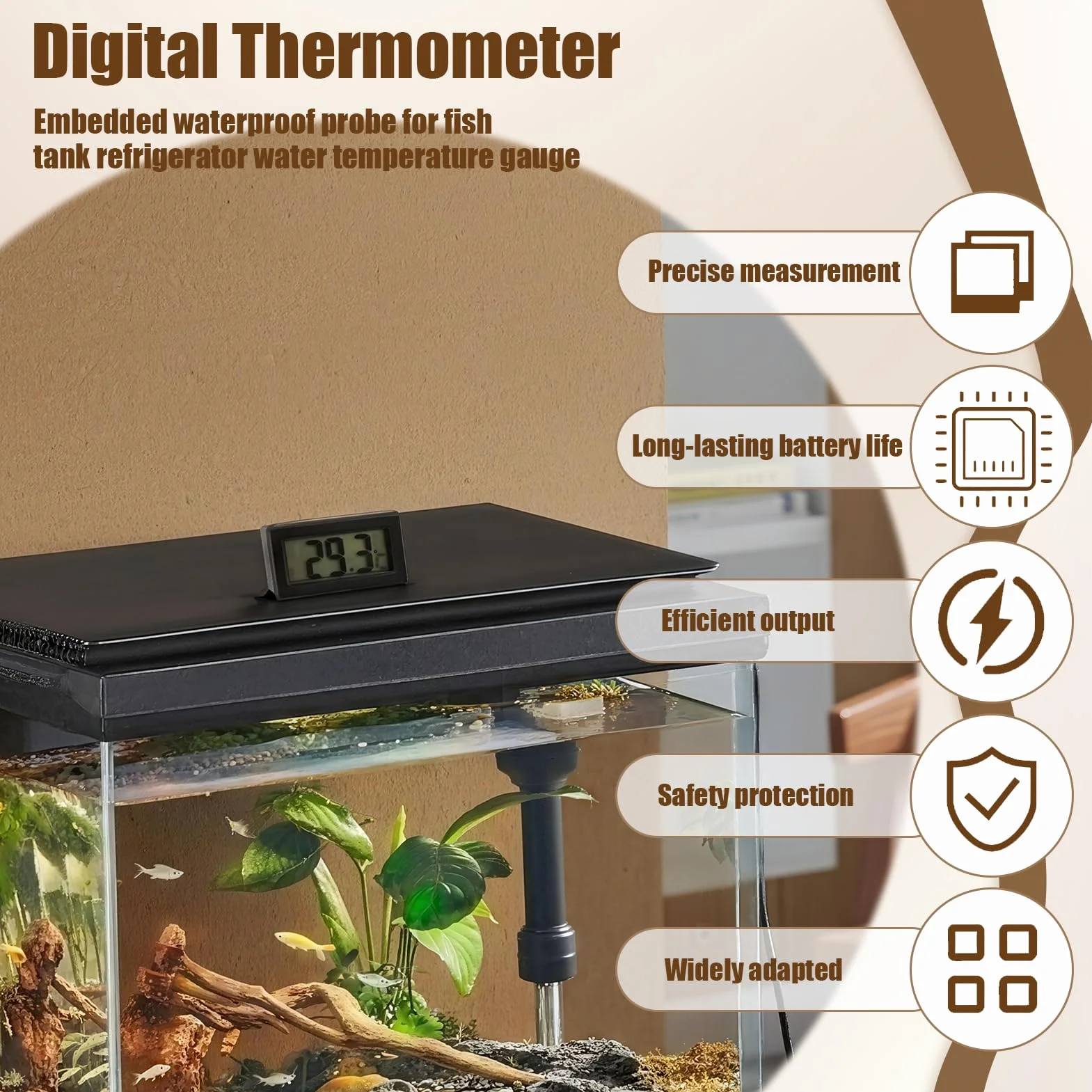 Thermomètre Numérique Mini LCD Moniteur de Température avec Sonde Externe 1m pour Reptiles Réfrigérateur Congélateur Aquarium