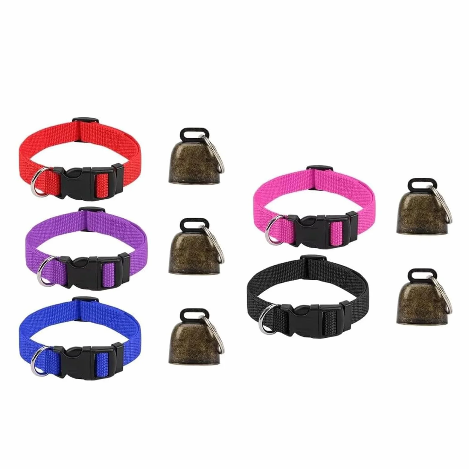 Lot de 5 colliers de chèvre avec clochettes, collier réglable en nylon avec clochettes en cuivre, clochette anti-perte pour petits animaux de ferme, moutons, vaches, chèvres