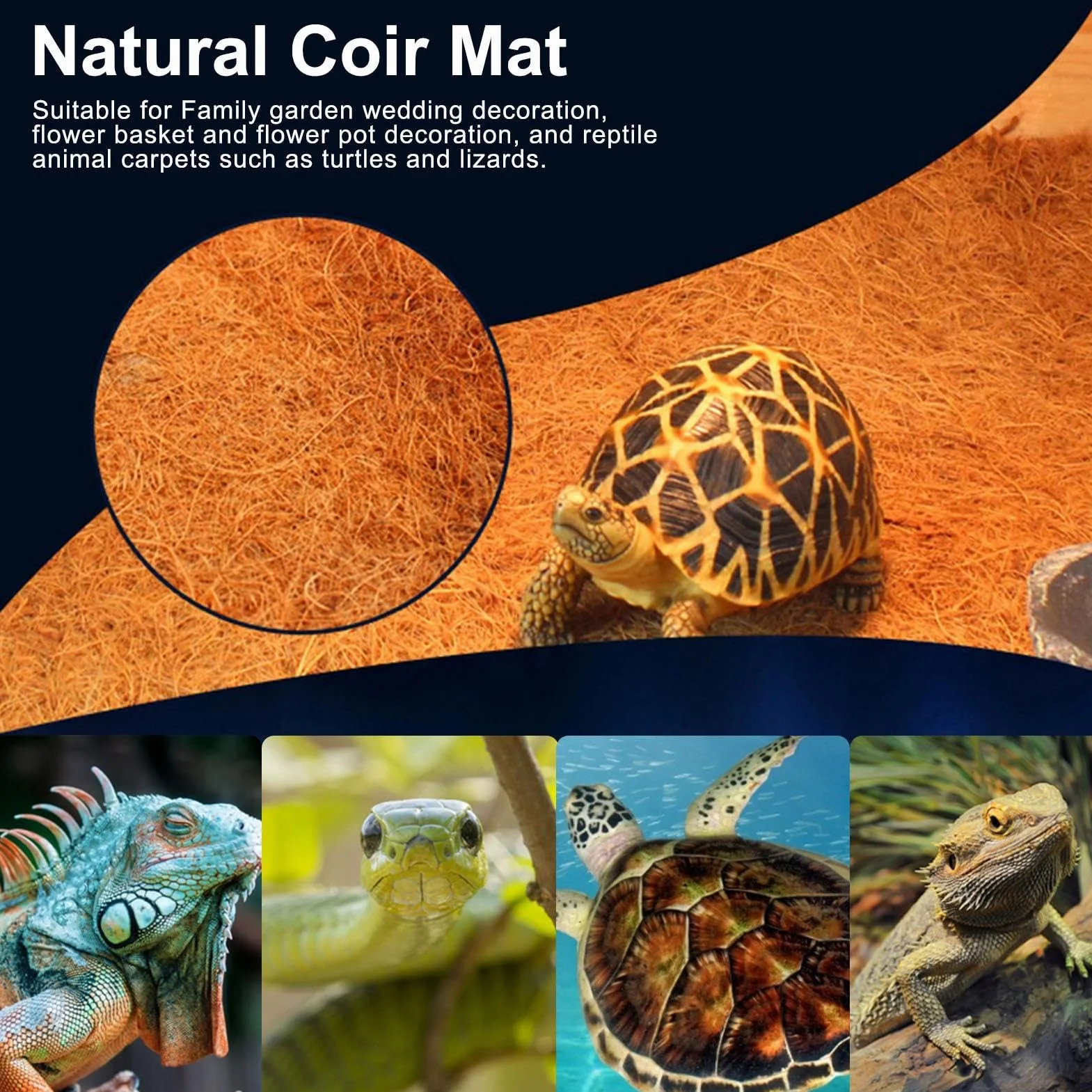 Tapisserie Coco 30x100cm Naturelle Reptile Terrarium Litière Tapis Fibre Noix Coco