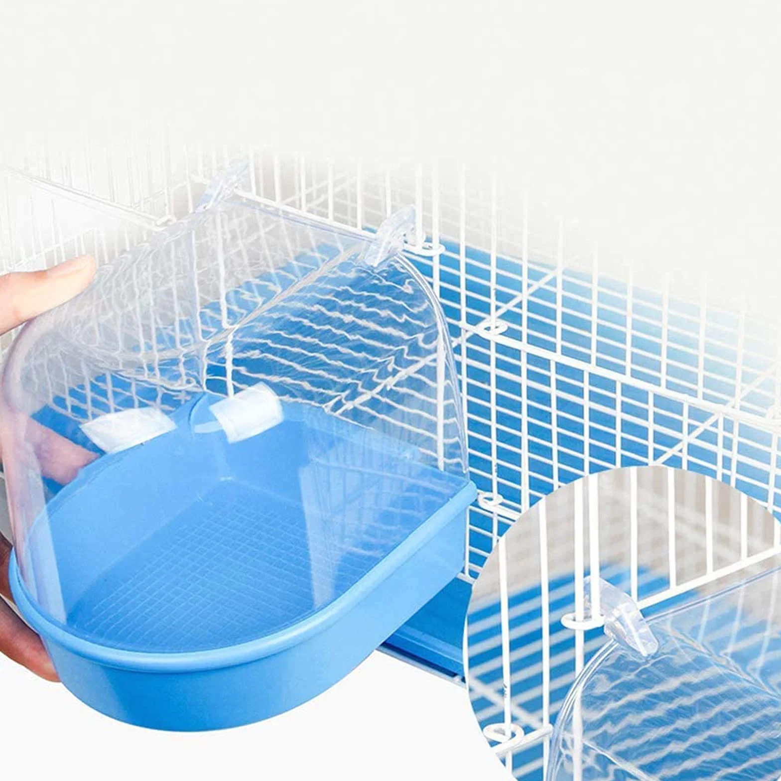 Baignoire pour Oiseaux avec Crochets, Accessoire de Cage pour Bain, 13x13x13.5cm Bleu