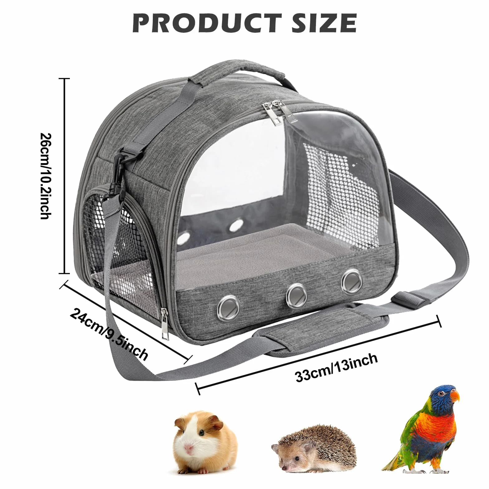 Pliant Sac de Transport pour Animaux de Compagnie Chat Chiot Oiseau avec Ouverture Latérale Gris