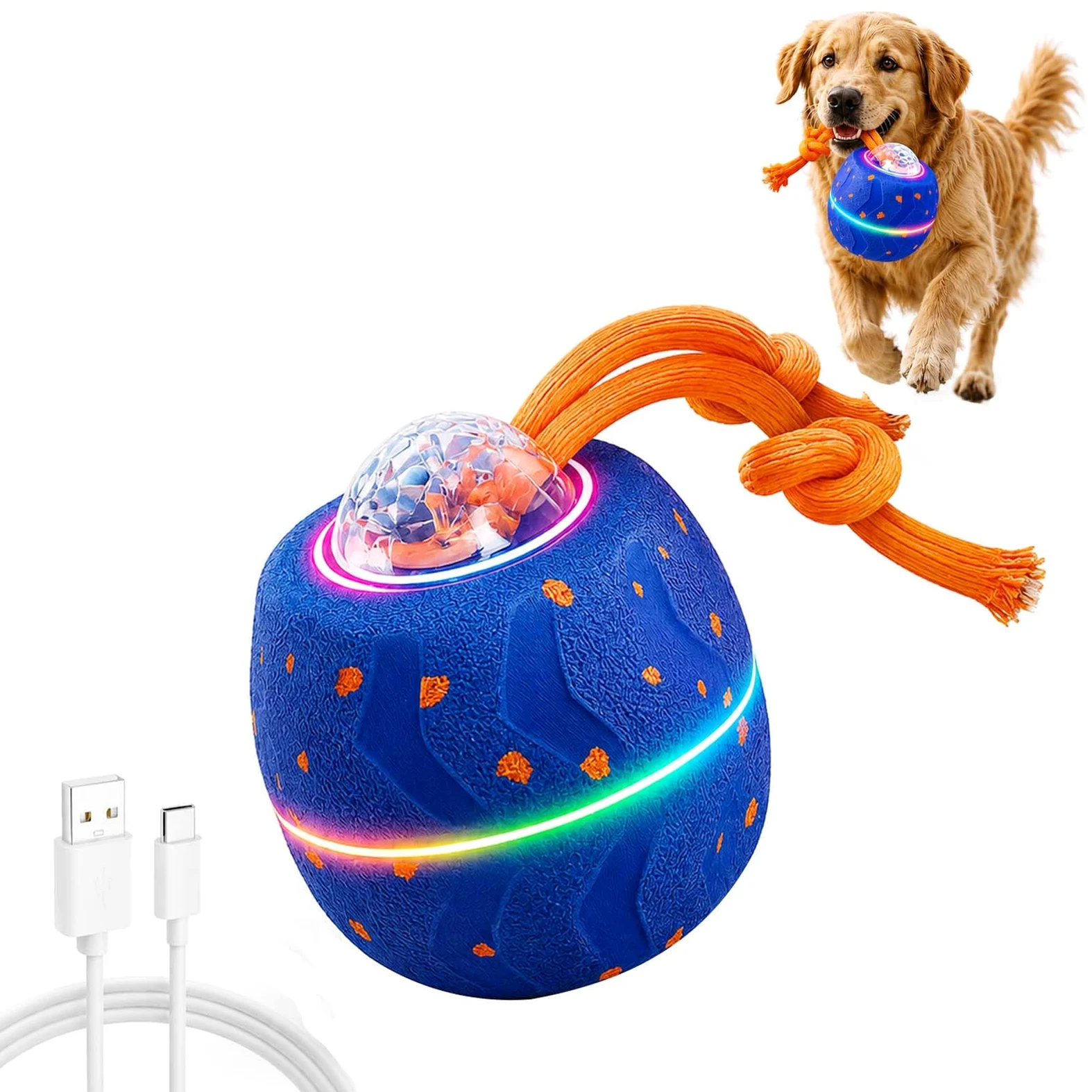 Balle Interactive Chien, Jouet Interactif avec 3 Modes, Balle Chien en E-TPU, USB-C Rechargeable, sans Danger d’Ingestion, pour Petit à Grand Chien (Bleu)