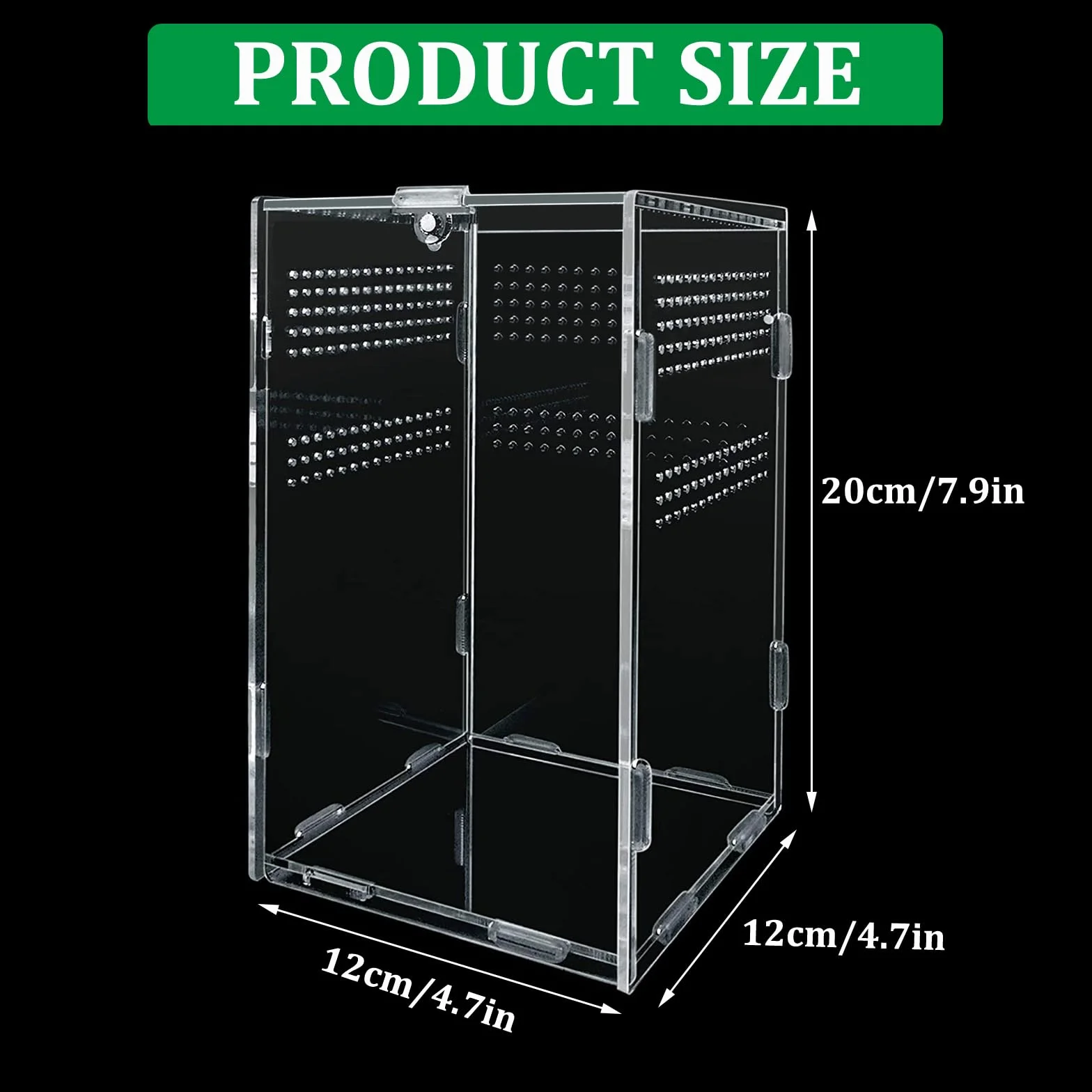 Boîte d'alimentation en Acrylique 12x12x20cm Transparent pour Reptiles avec Trous d'air