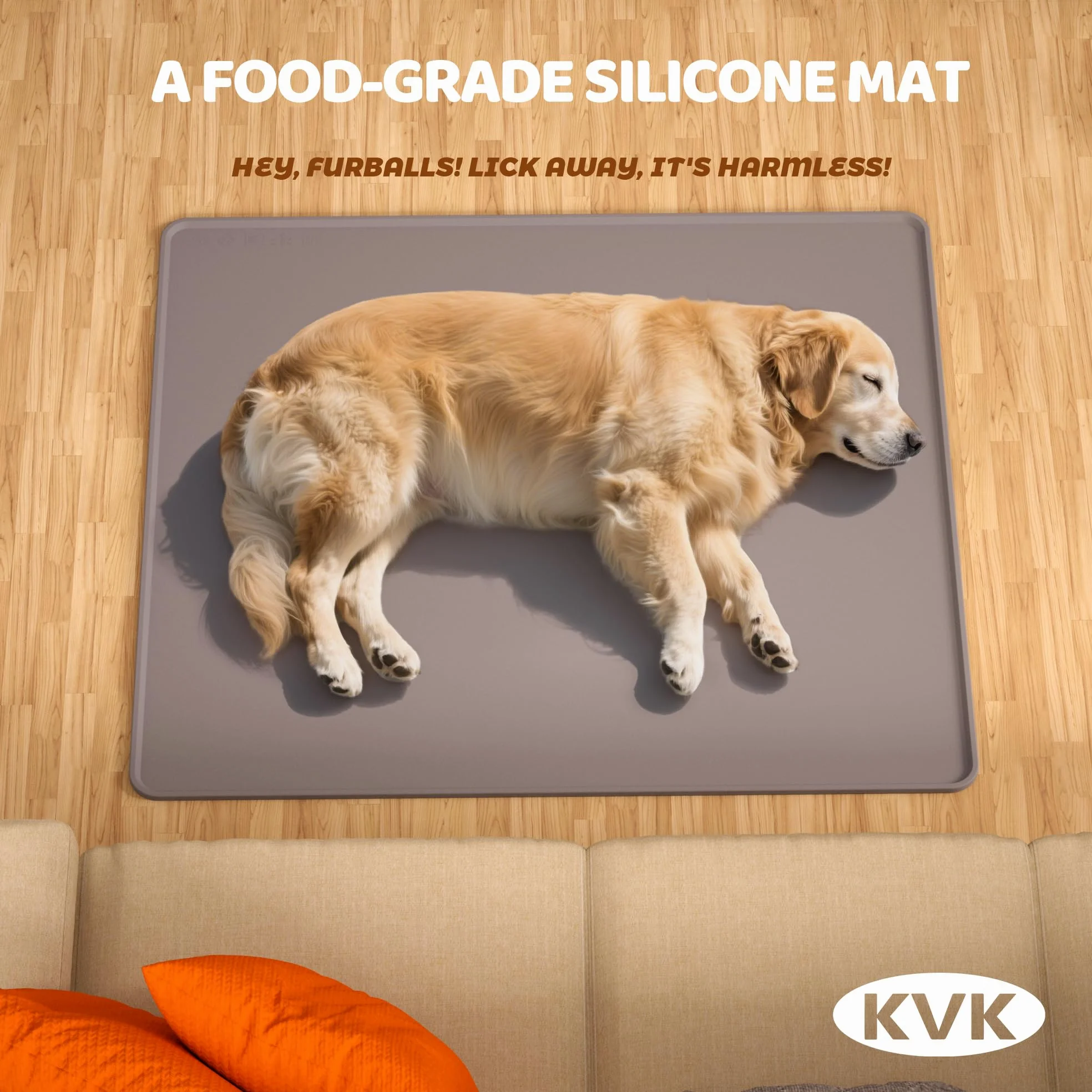 KVK Tapis d'alimentation extra large en silicone pour chien, 99,4 x 110,6 cm, tapis d'alimentation pour animaux de compagnie – Imperméable, antidérapant, mastication – Résistant à la nourriture et à