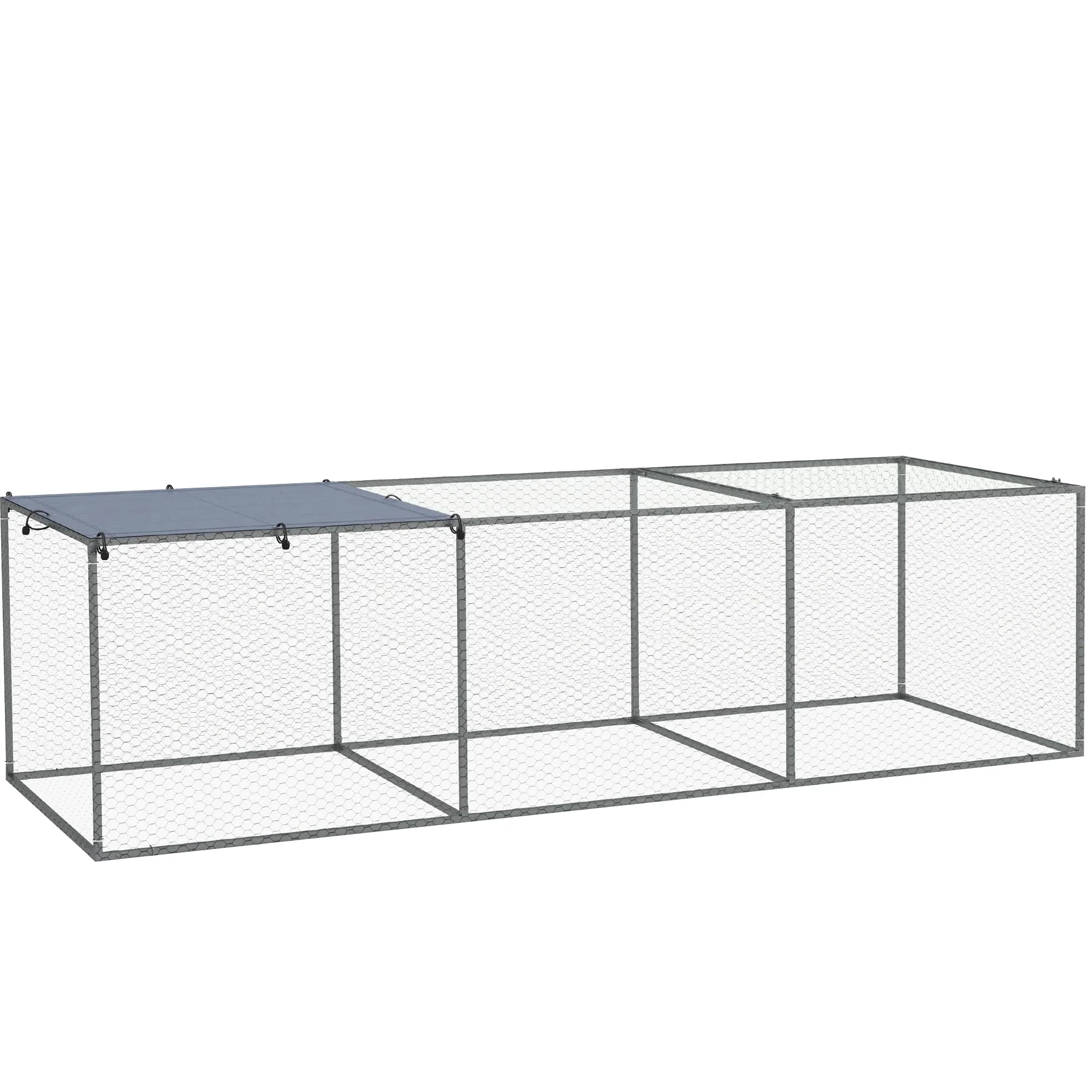 PawHut Enclos Poulailler Extérieur 3 m² pour Petits Animaux 3 x 1 x 0,8 m | Cage Clapier, Acier Galvanisé, 1 Porte Supérieure, Espace Couvert Bâche