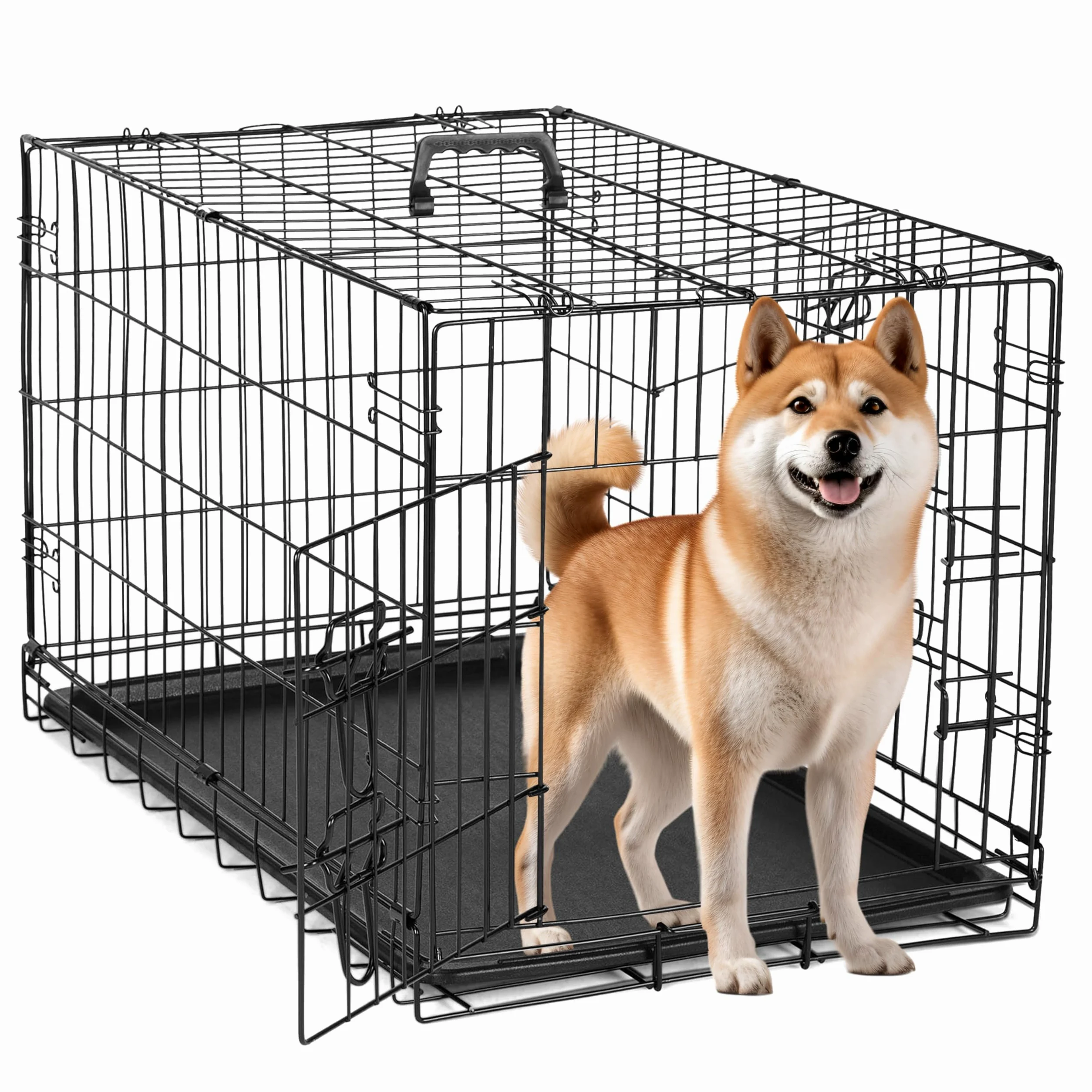 Simple Deluxe Cage pour chien de taille moyenne de 76,2 cm avec séparateur, cage pliante à double porte en fil métallique avec plateau en plastique anti-fuite, niche portable pour intérieur, extérieur