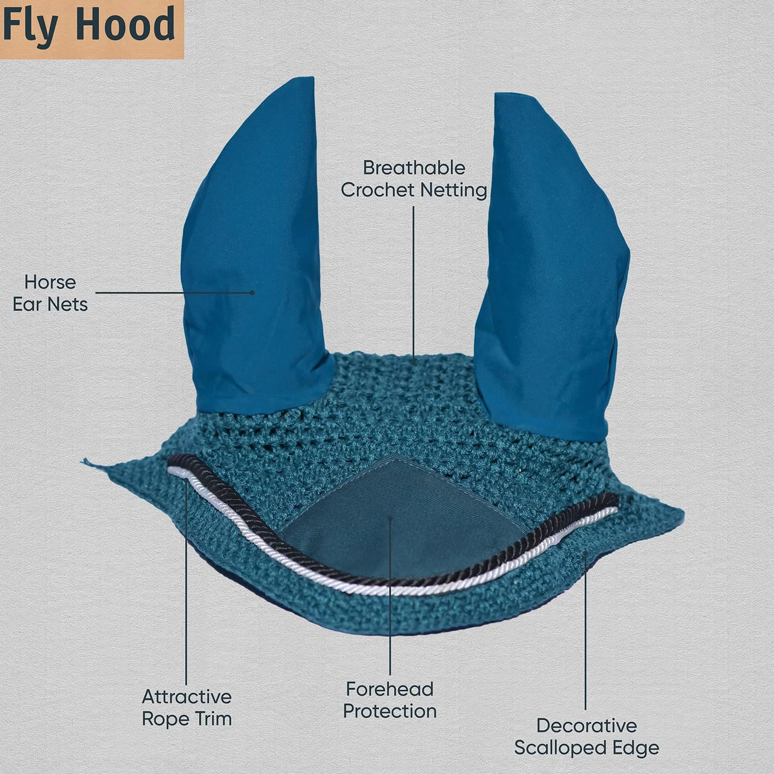 Spire Voile de protection pour cheval en coton respirant doux au crochet pour les oreilles (complet, vert foncé/noir-blanc)