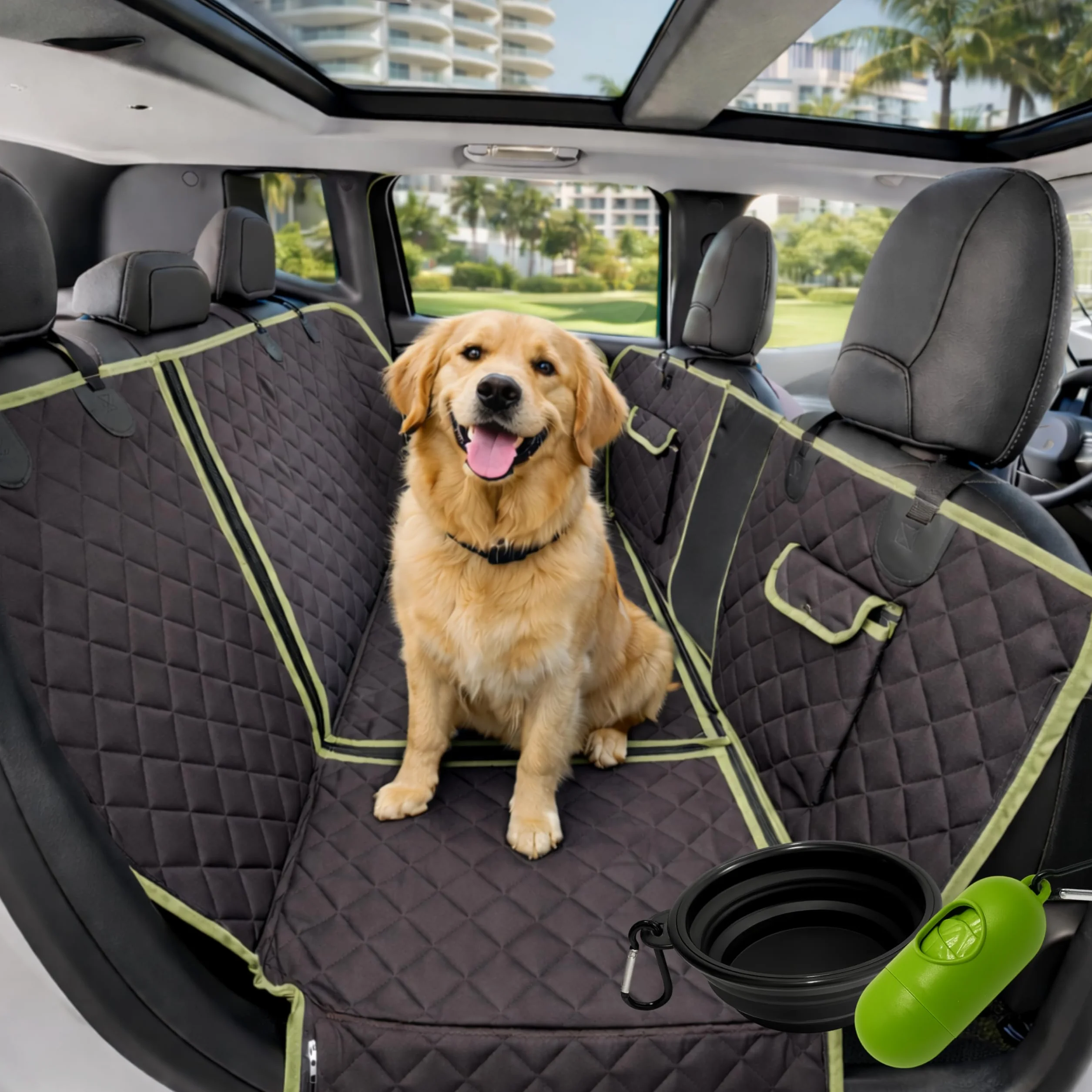 Housse Chien Voiture 6-en-1 600D Imperméable avec Fenêtre Maille Protection Portes