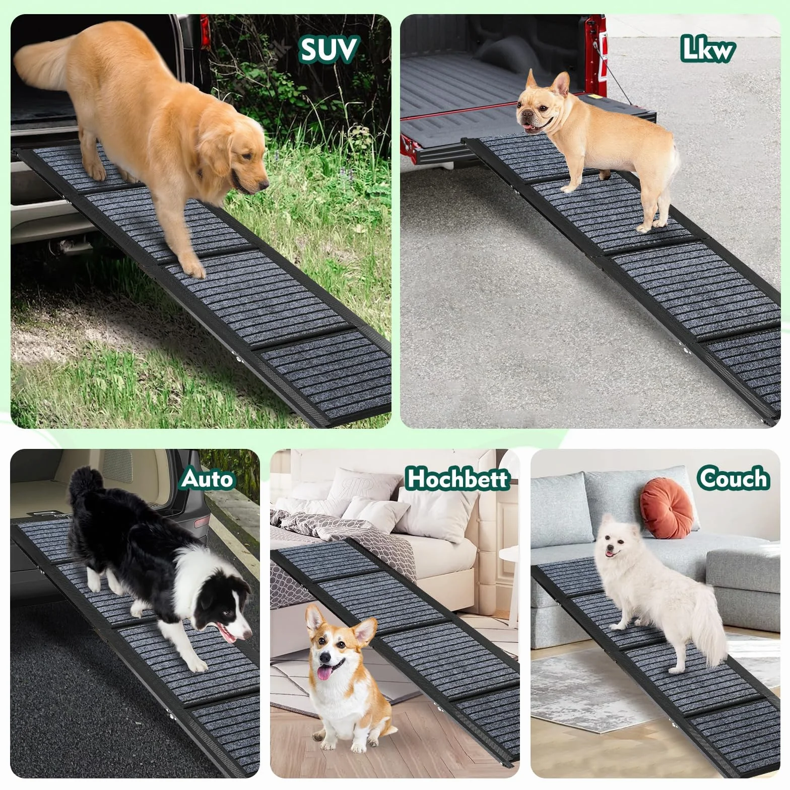 Rampe pour chien extra longue, 170 cm, pliable, tapis haute traction, antidérapante, pour voitures, camions et SUV, stable jusqu'à 110 kg