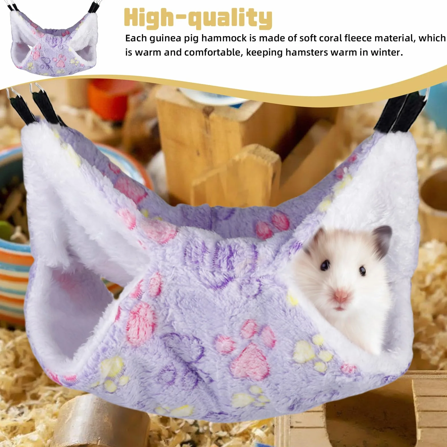 Lot de 4 hamacs pour cochons d'Inde : hamac double couche pour rats et cochons d'Inde Accessoires suspendus pour furets rats cochon d'Inde perroquet Hamster