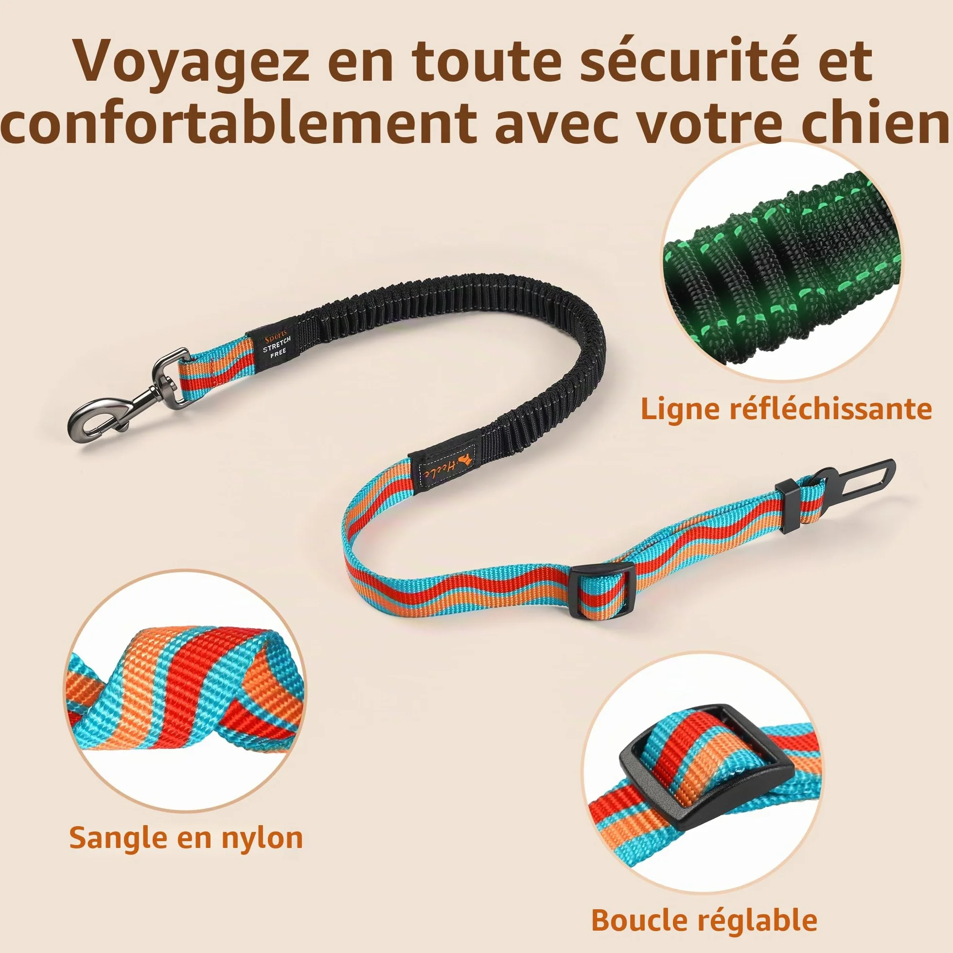 AYADA Ceinture Chien Voiture Sécurité Réglable Nylon Antichoc, Attache Chien Voyage Harnais Laisse Métal (Bleu Ciel)
