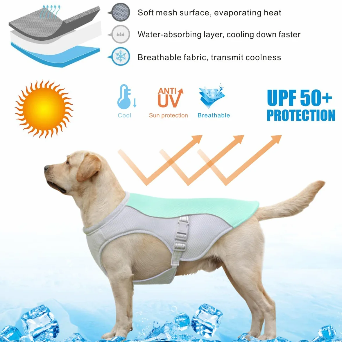 Gilet de Refroidissement pour Chien en Maille Respirante Réglable Manteau d'été (L, Bleu)