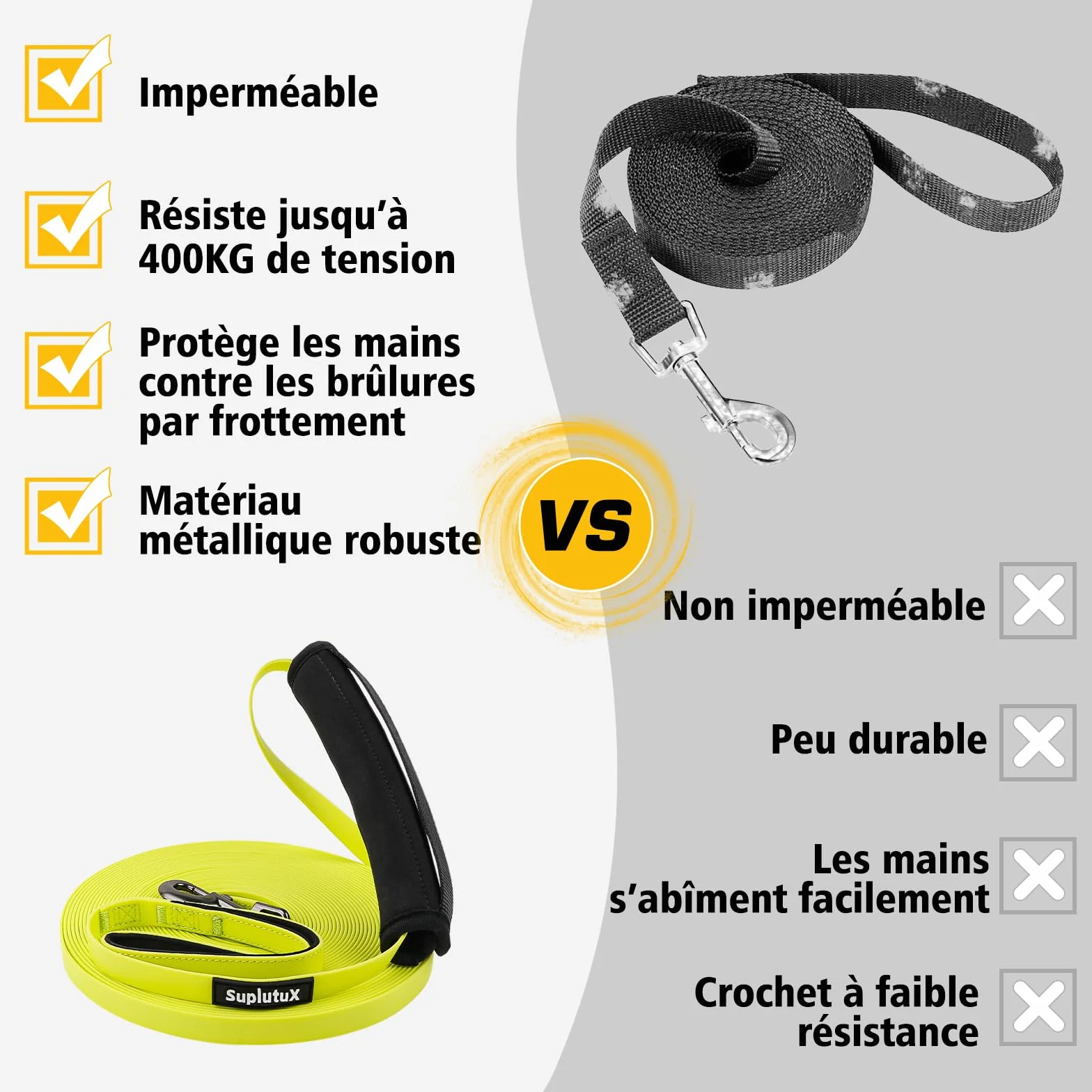 Longe pour Chien 15m avec Deux Poignées, Laisse de Dressage Solide, Sac de Rangement, Jaune-Vert