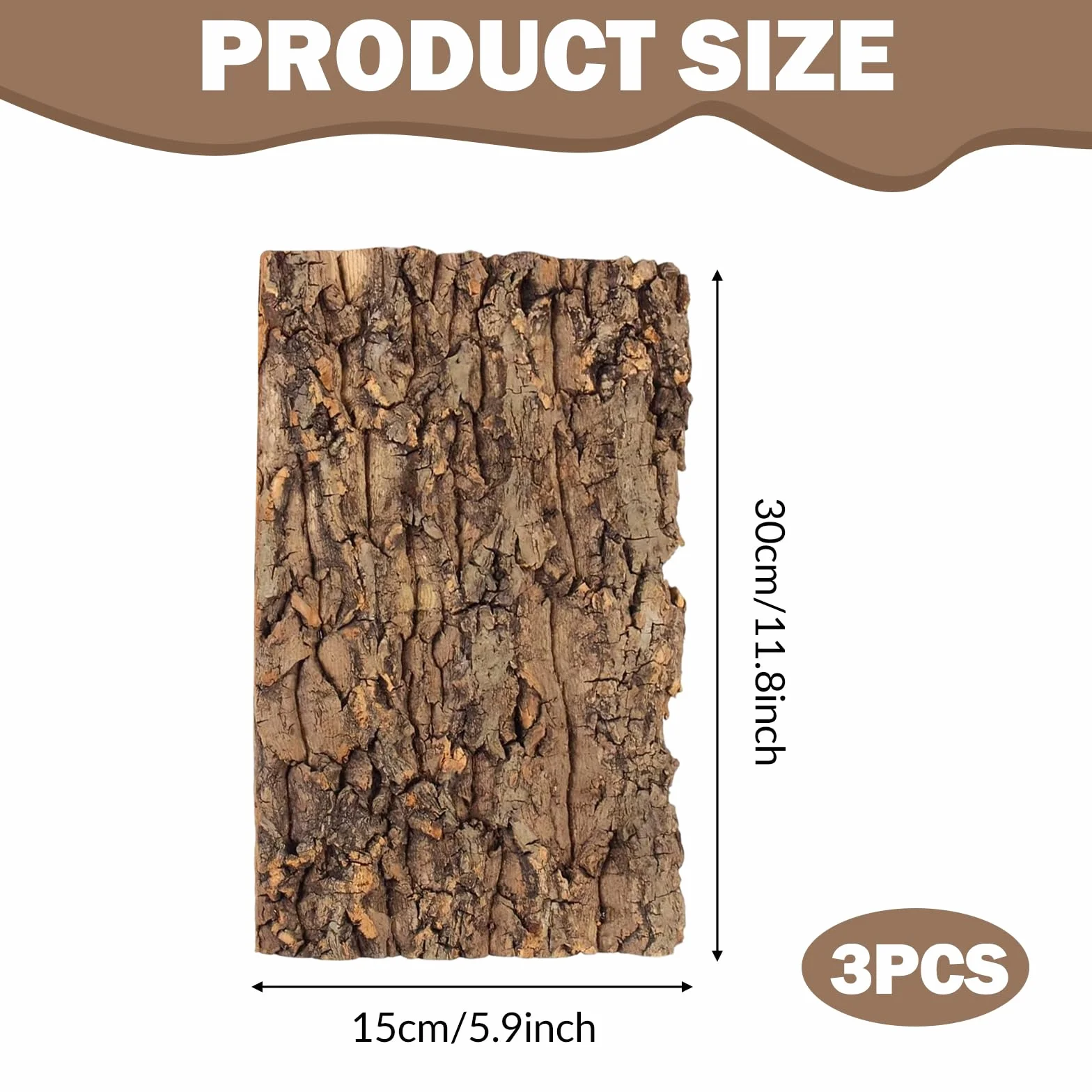 Lot de 3 écorces de liège pour terrarium 15 x 30 cm - Décoration d'arbre - Plaque de fond pour reptiles