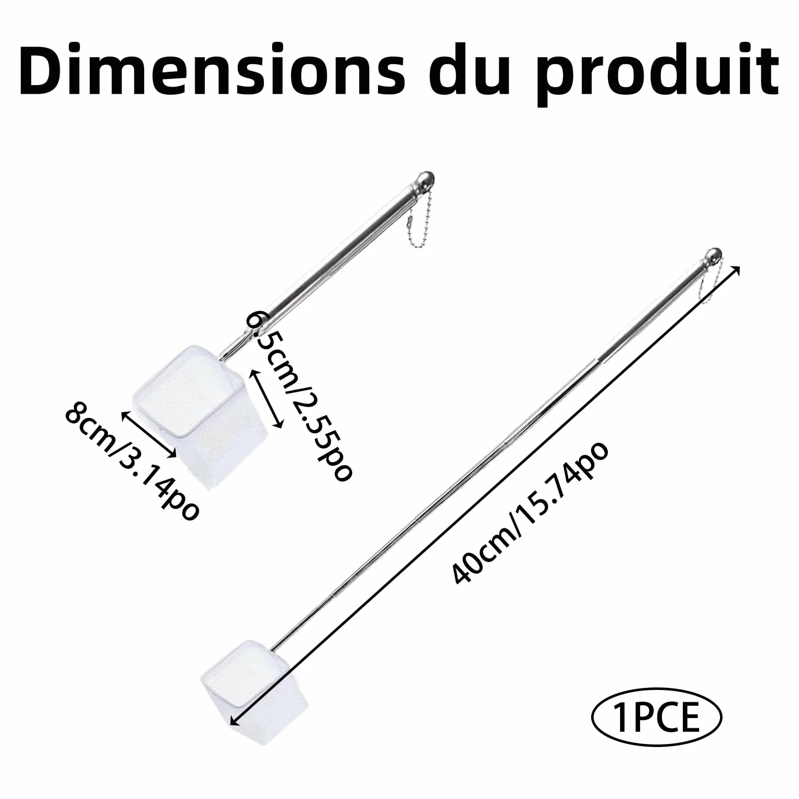 Épuisette Aquarium Télescopique Carrée Nylon Manche Acier Inoxydable Filet Fin Poissons Crevettes