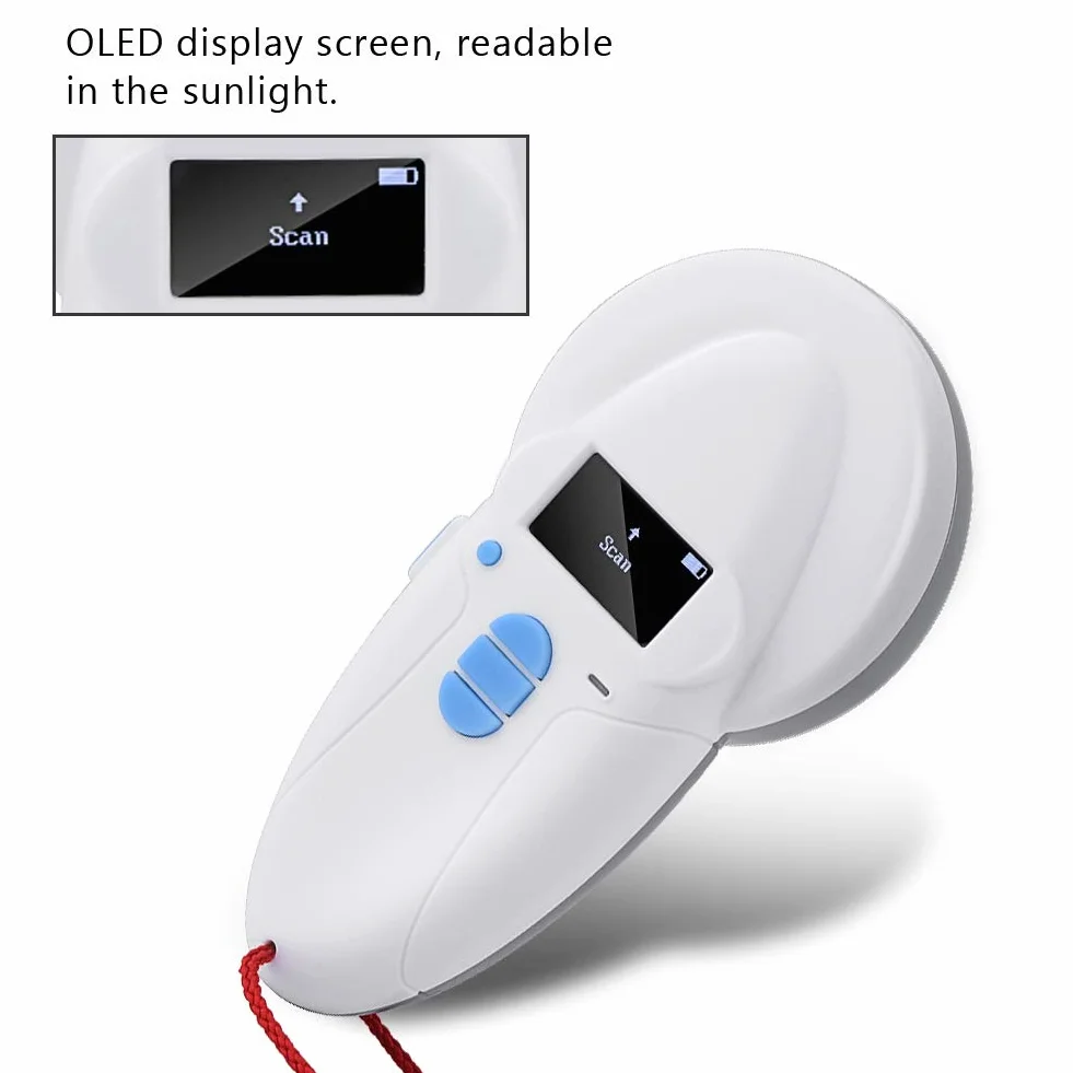 Lecteur d'identification pour animaux de compagnie, lecteur de puces RFID pour animaux - FDX-A/FDX-B (SO11784/85)/HDX/I/EM4102 Microchip Scanner, 128x64 OLED Label Display, 1400mA USB Rechargeable
