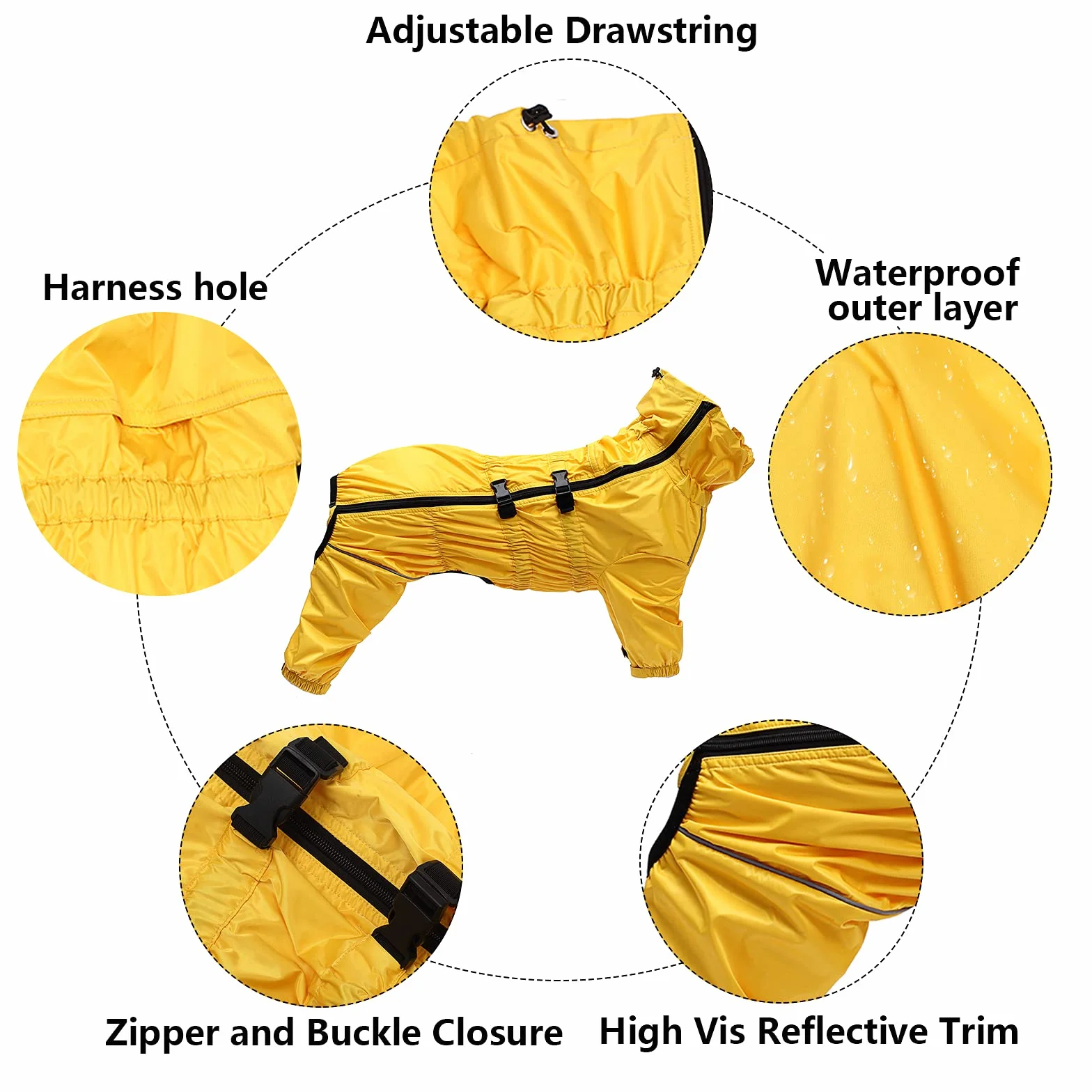 MOREZI Imperméable pour Chien à col Montant,Coupe-Vent et imperméable,avec Fermeture éclair imperméable et Poignets élastiques,Convient à Tous Les Types de Chiens-Jaune-L