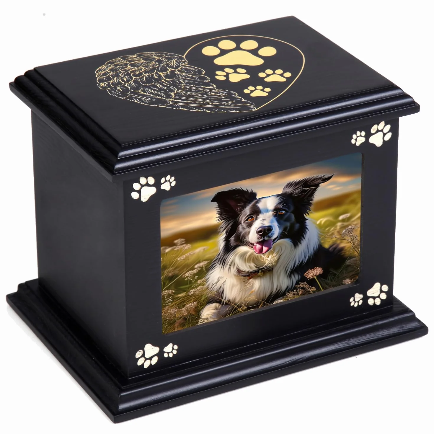 Urne funéraire en bois pour animaux de compagnie Doggy Memorial 40 avec cadre photo noir