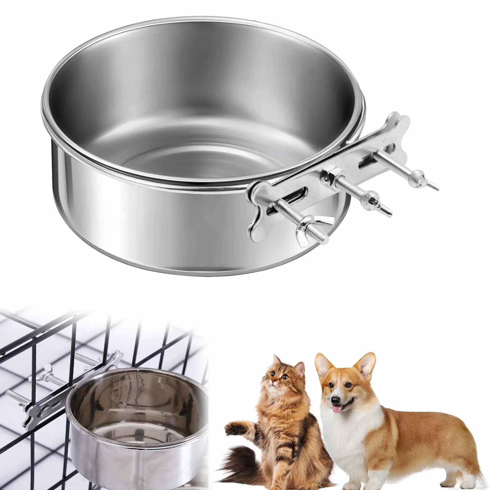 Gamelle à Suspendre pour Chien Chat Bol Acier Inoxydable Anti-Renversement Stable Durable