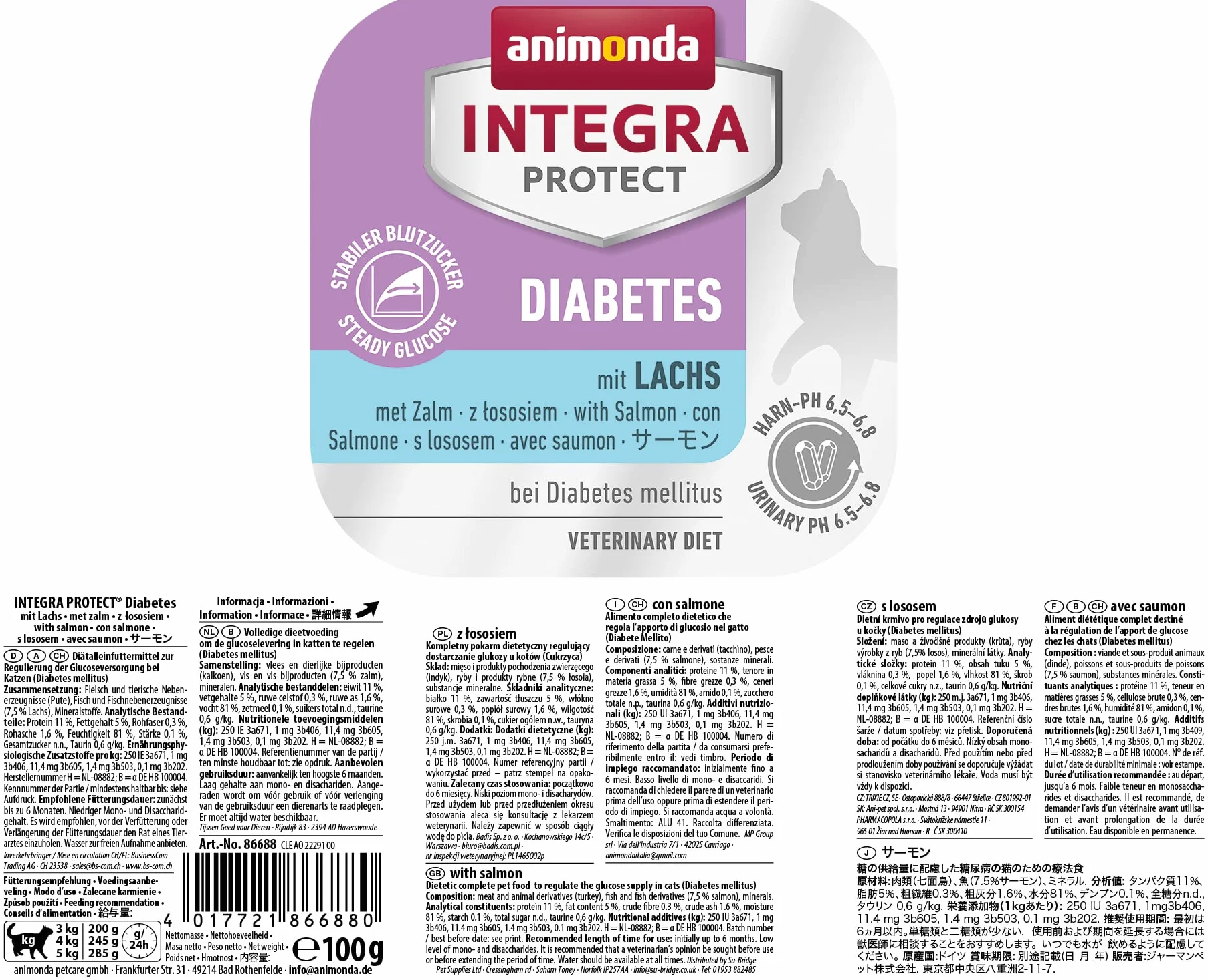 Animonda Integra Protect Diabetes nourriture humide pour chat diabétique au saumon 16 x 100 g