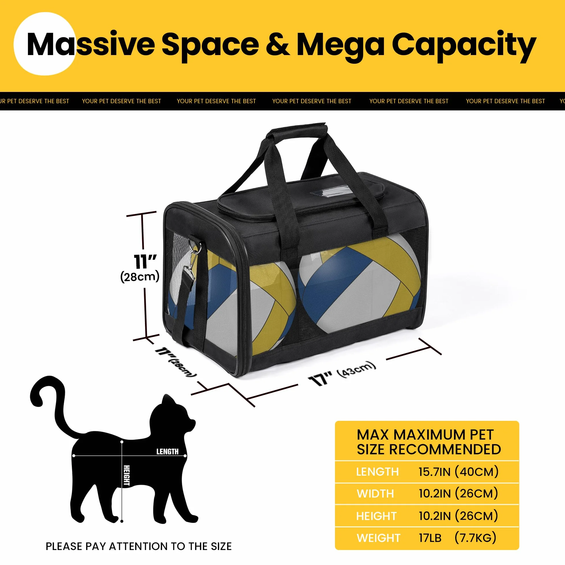 Conlun Porte-Chat Approuvé Transport Chien Souple Laisse intérieure Sac Voyage Pliable Noir M
