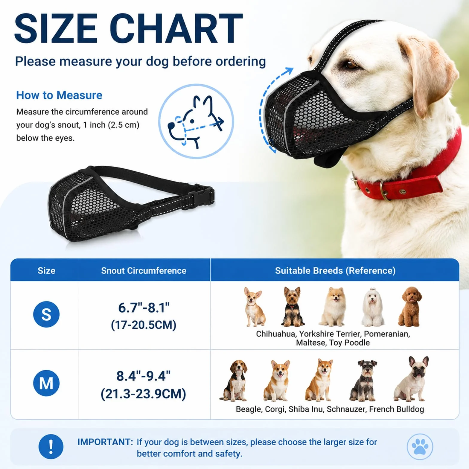 Muselière pour Chien, Respirante, réglable, Anti-Fress, réfléchissante, Protection légère, pour Chiens de Petite, Moyenne et Grande Taille, Panier de Dentition, en Maille, Noire, Taille (S)