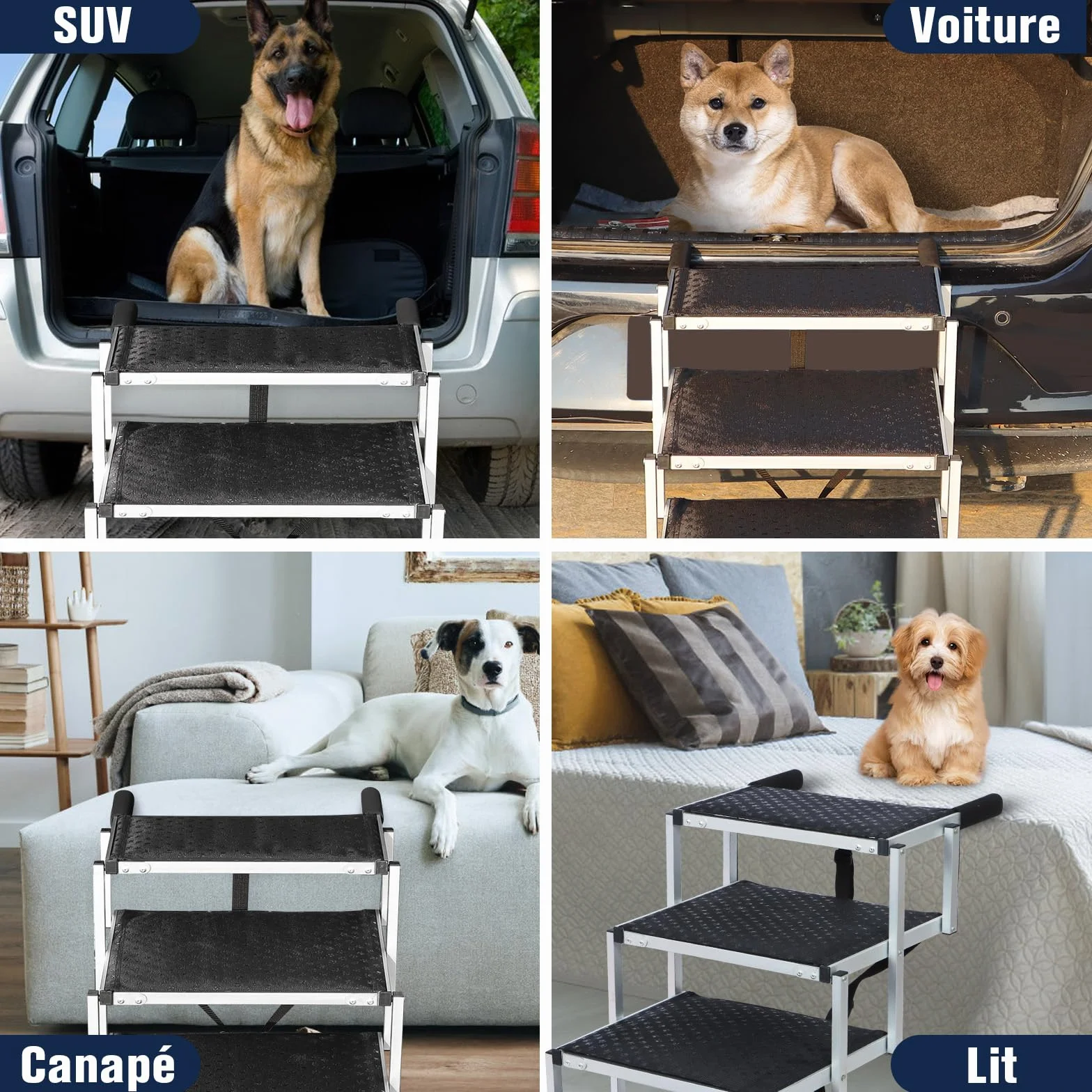 Escalier de Voiture Pliable pour Grands Chiens, Rampe d'escalier pour Chien avec Surface Antidérapante，Rampes Légères pour Chien pour Voiture et SUV pour Chiens Jusqu'à 80kg