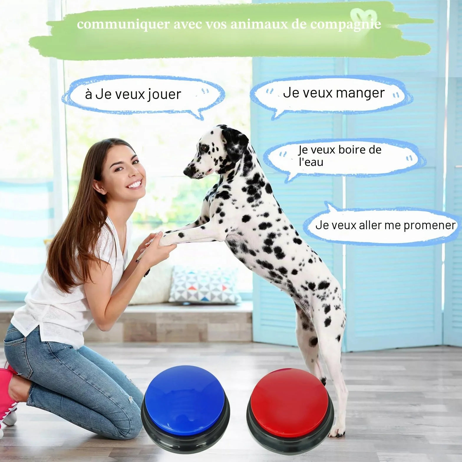 Gelabur 2 pièces Buzzer enregistrable, Buzzer Chien Communication Bouton 30 Secondes d'enregistrement, pour la Formation et Les Jeux pour Animaux de Compagnie