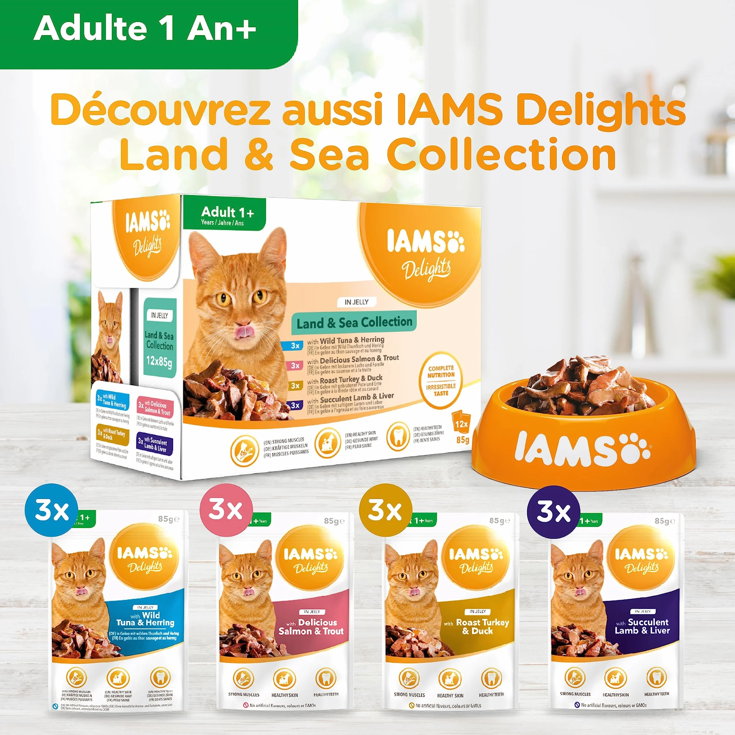 IAMS Chat Adulte Nourriture Humide en gelée Mer Sea Collection 12 sachets x 85g