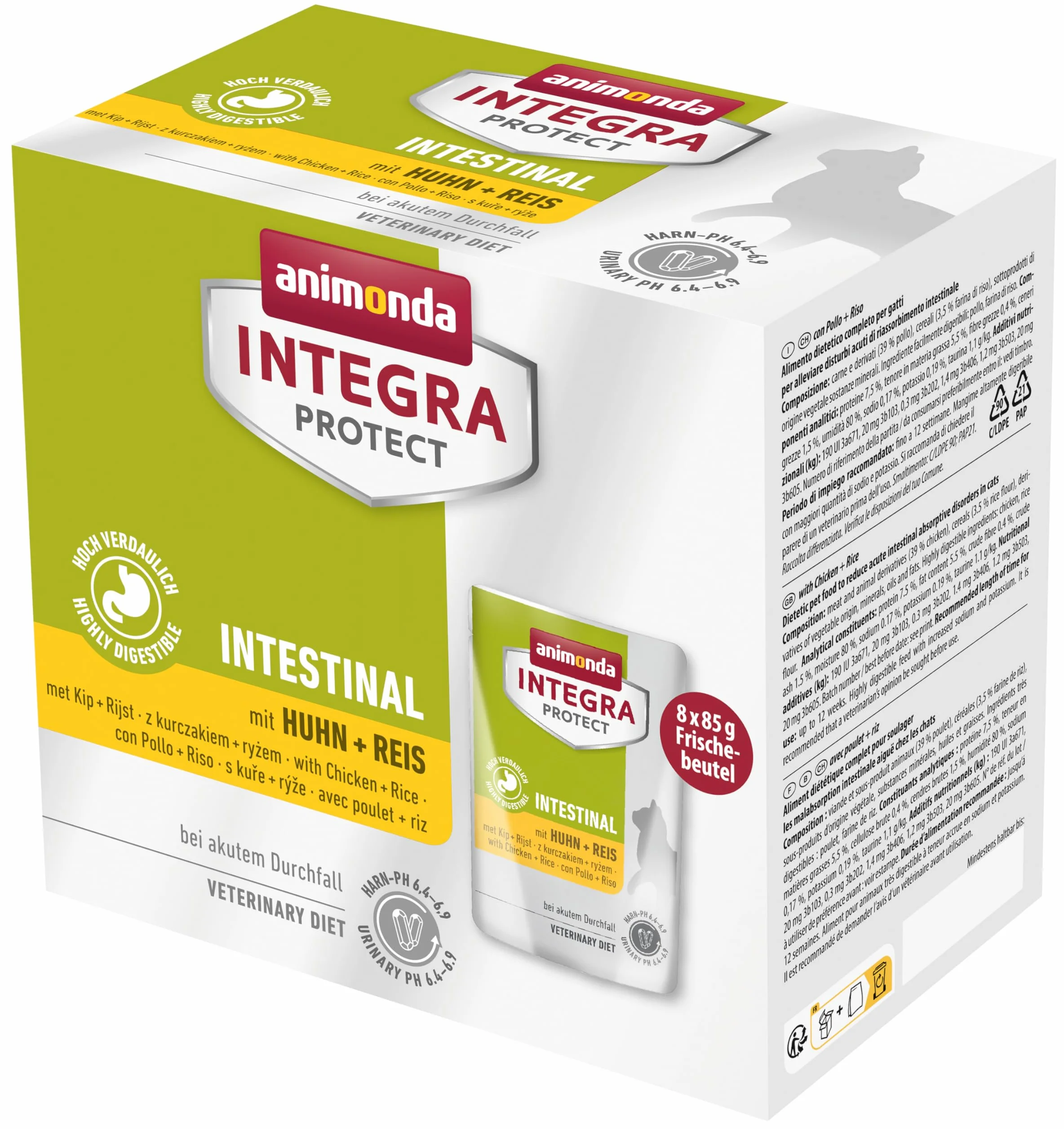 Animonda Integra Protect Nourriture Humide pour Chat Intestinal Poulet Riz 8 x 85 g
