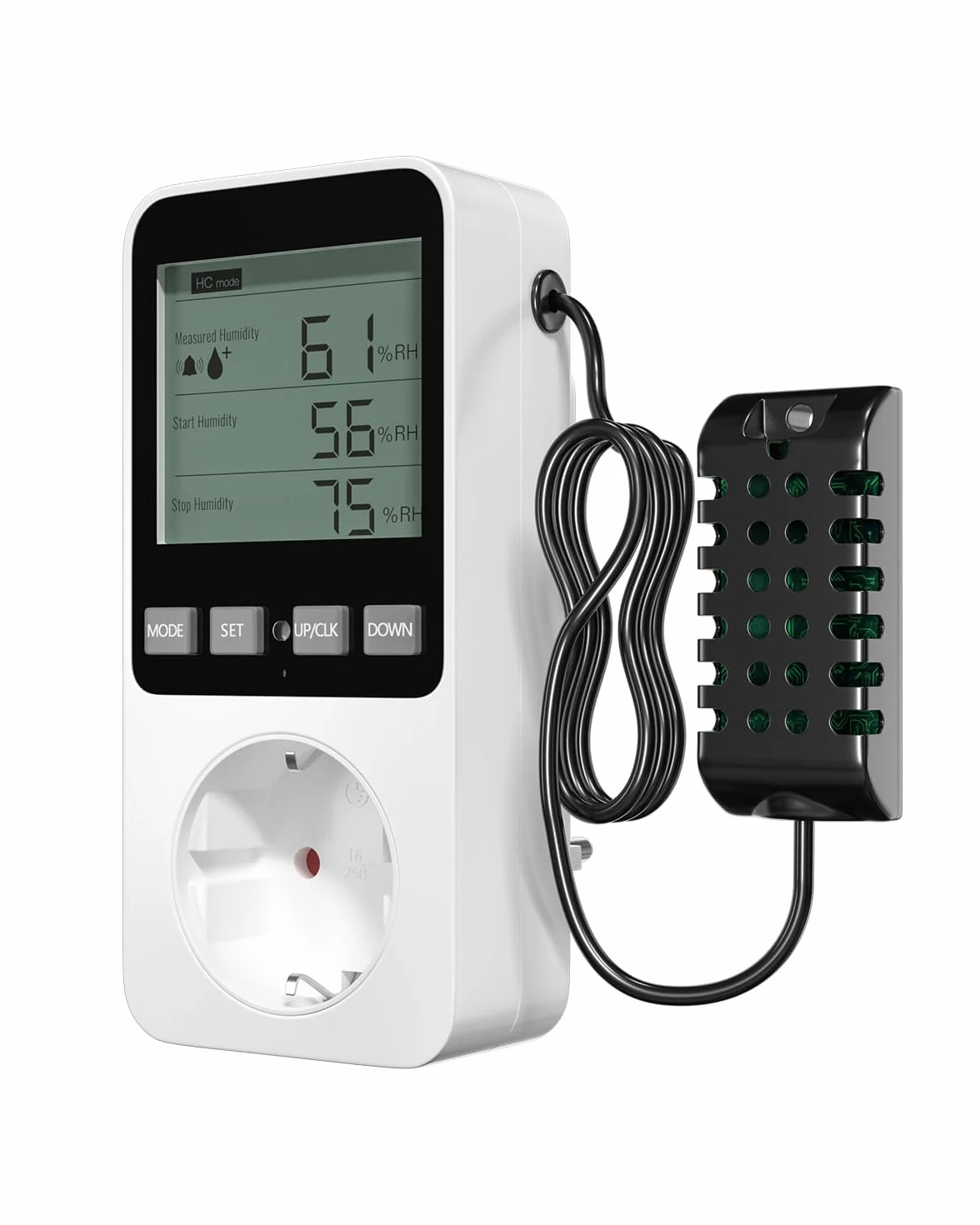 Prise Thermostat Hygrostat Numérique, Contrôleur de Température et d'humidité Prise avec Sonde, Alarme Régulateur Humidité Prise pour Terrarium Reptile Couveuse Incubateur Serre