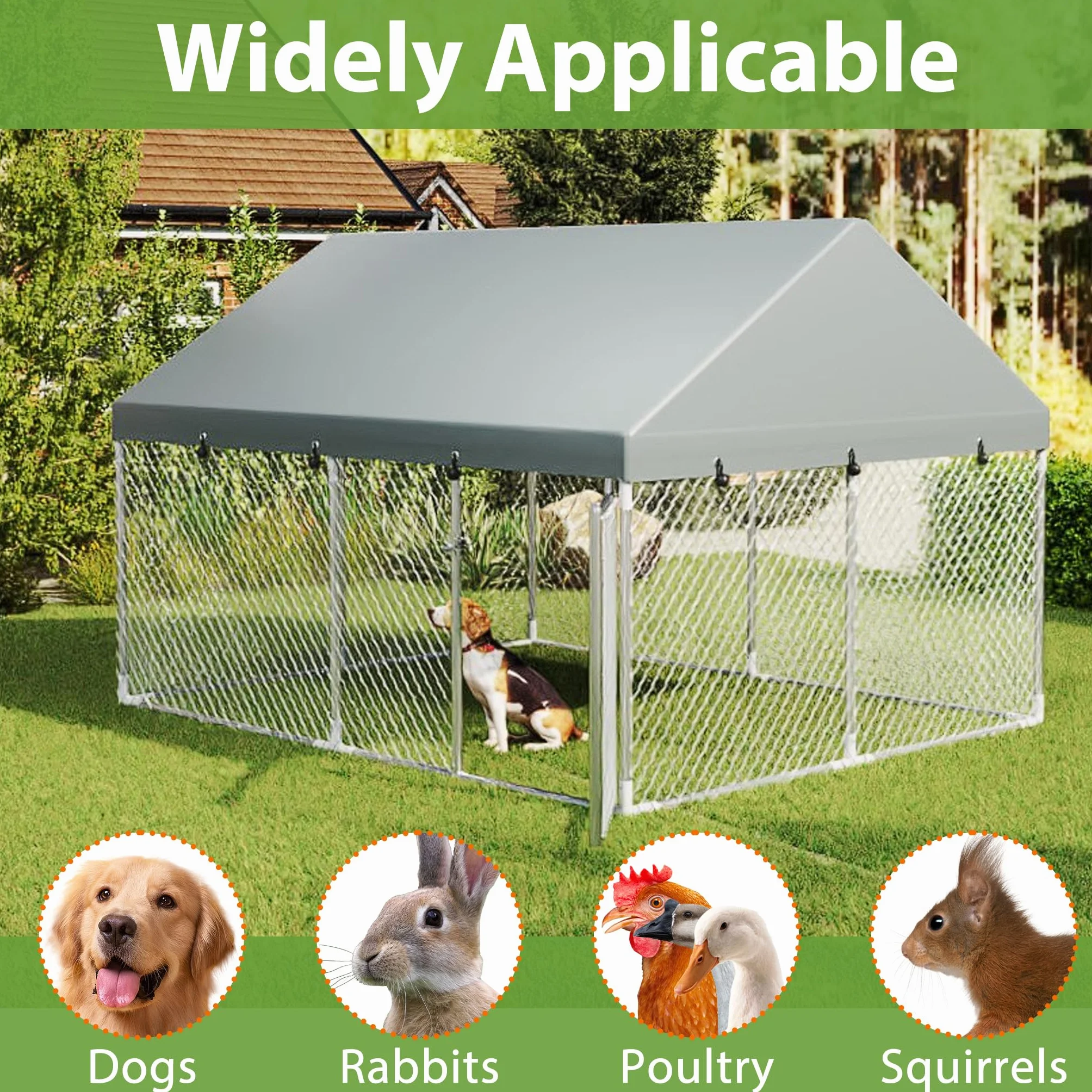 FIVMEN Enclos pour chien 400x200x165 cm acier galvanisé protection solaire toit porte verrouillable extérieur