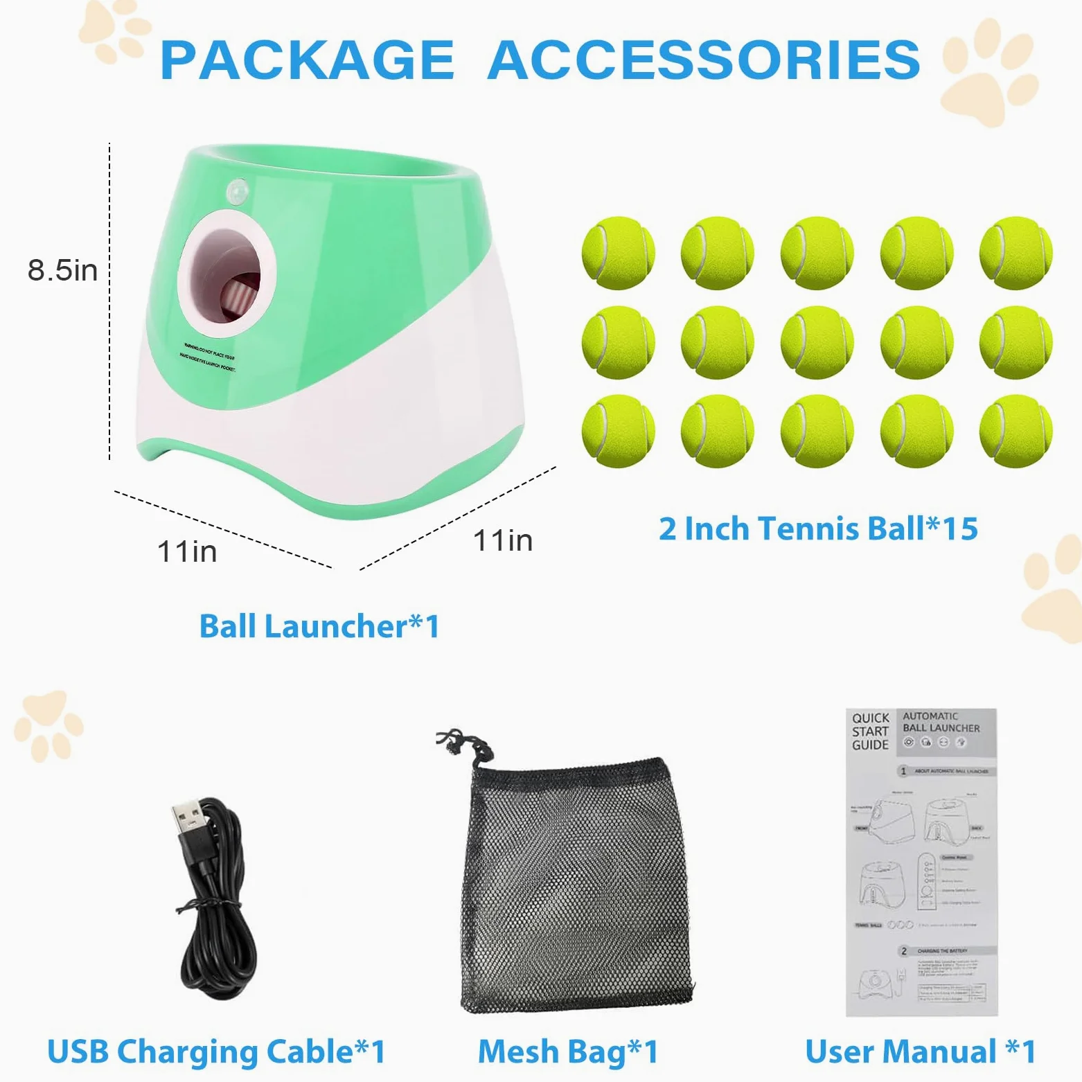 FAHKNS Lanceur Automatique de balles pour Chiens de Petite Taille, Jouet interactif d'intérieur/extérieur pour Chien, Lanceur de balles Rechargeable par USB, 3 à 9,1 m, Comprend 15 Mini balles de