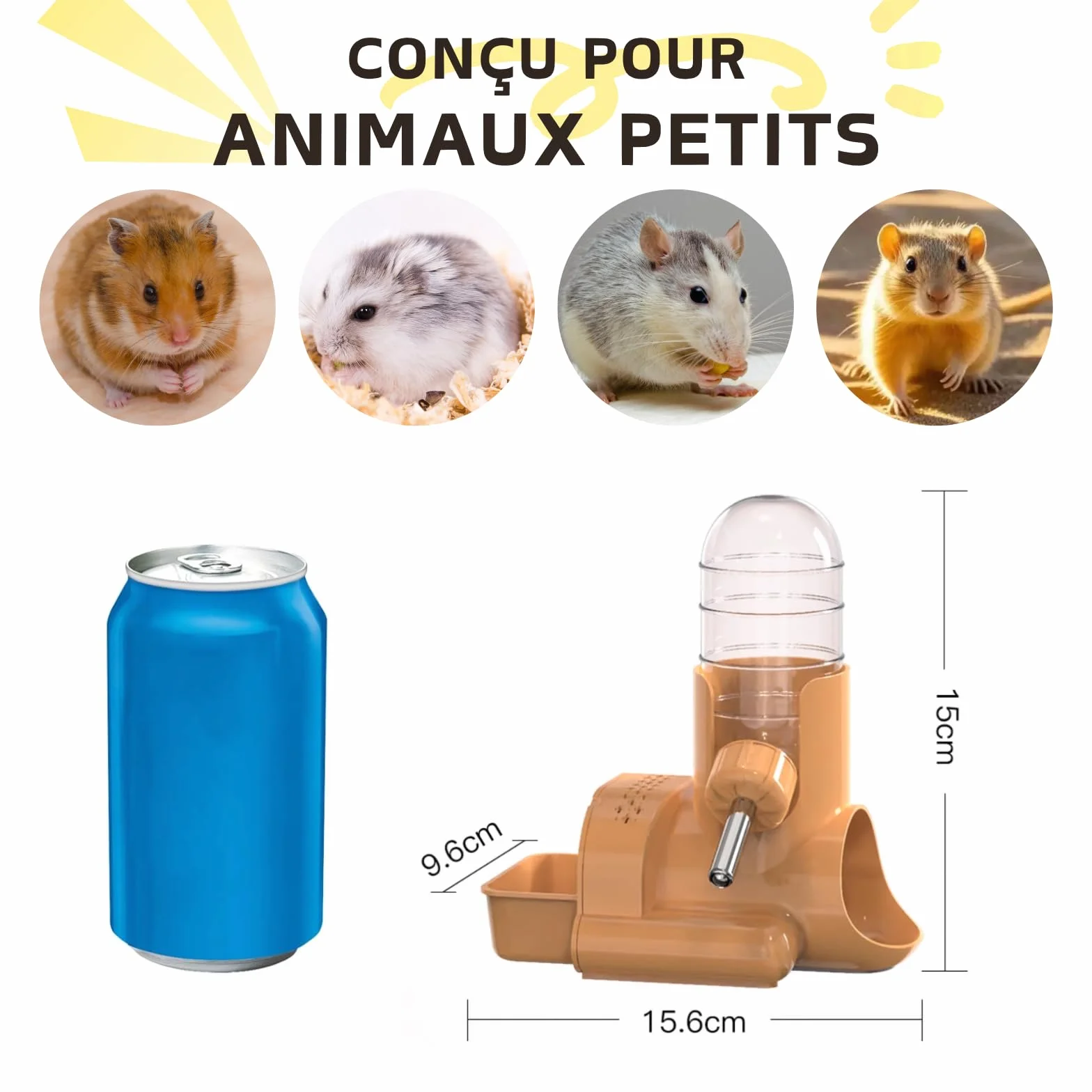 Abreuvoir pour Hamsters Suspendu avec Support Petite Bouteille d'Eau Orange