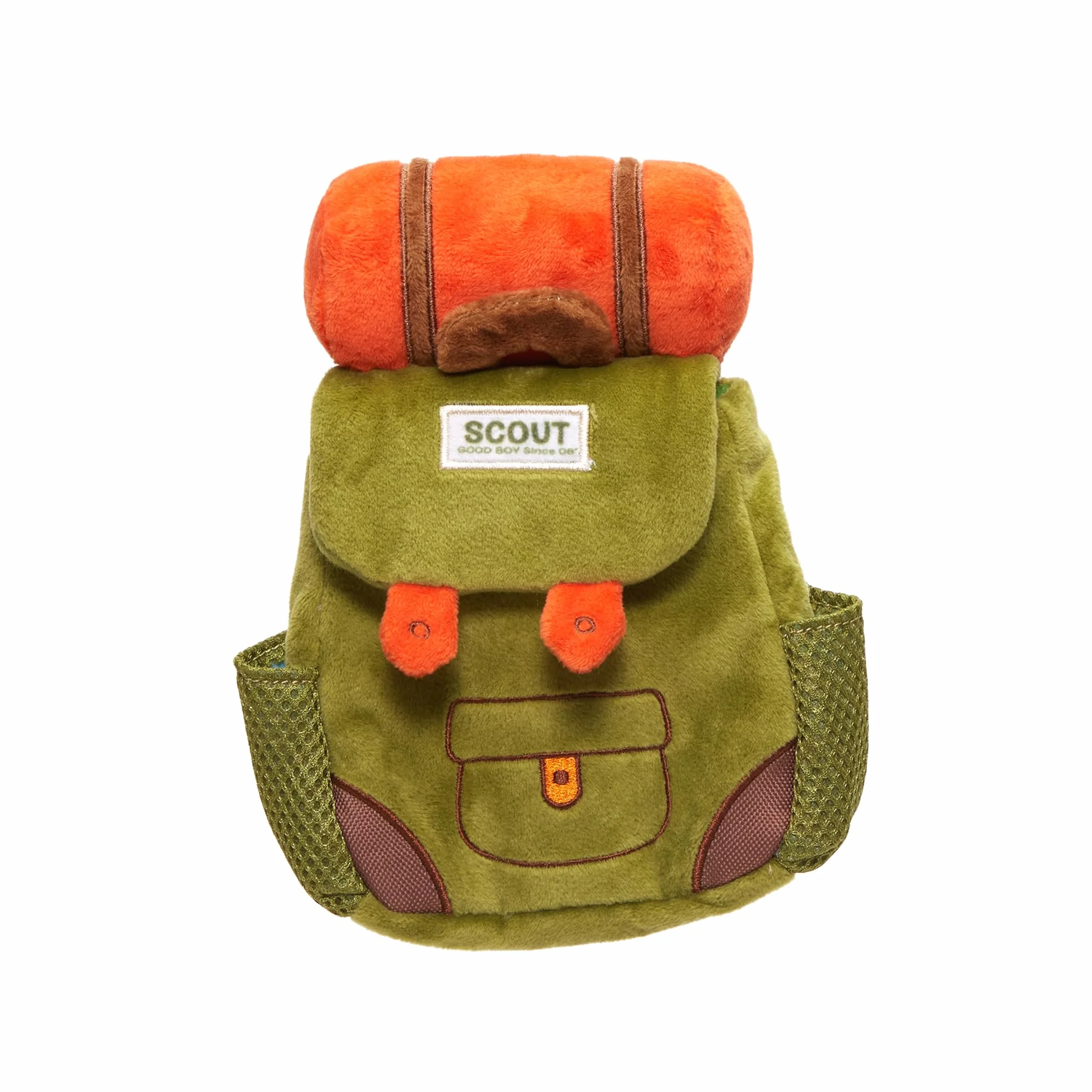 BARK Scout Sac à dos en peluche pour chien Vert Orange Taille S/M