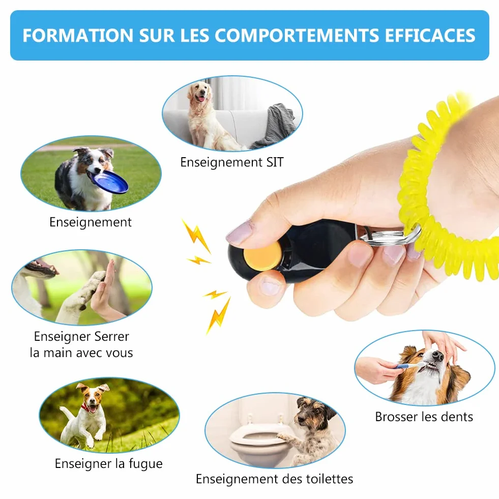 Clickers pour Chien,Clicker Training,Clicker Professionnel pour Doigt avec Bracelet Spirale,Entraînement Dressage pour Chiens Chats,Dressage pour Chien d'entraînement,Training Bouton Cliqueur,2PCS