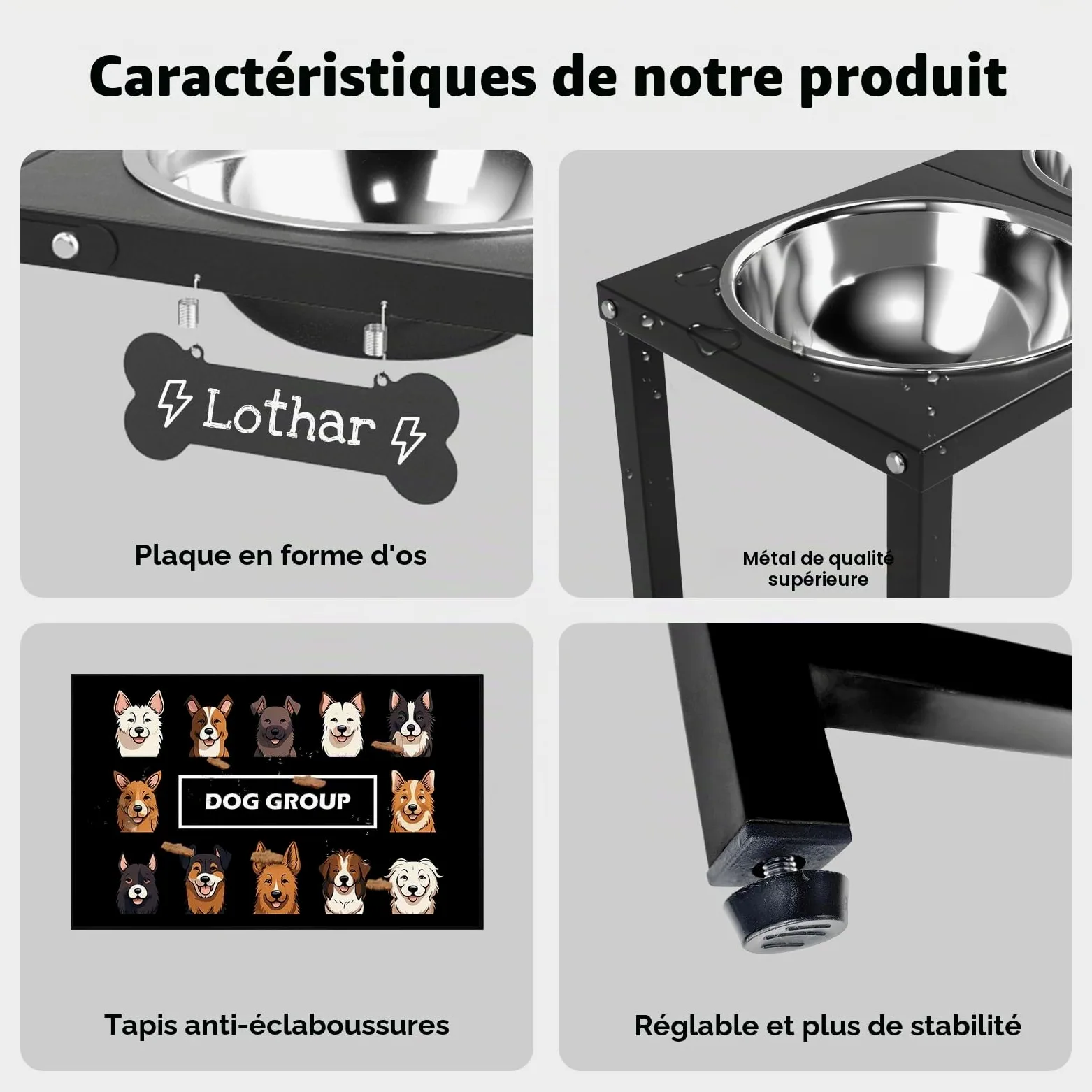 ADENGL Gamelles surélevées pour chiens de grande et grande race, support de bol surélevé avec 2 gamelles en acier inoxydable (2,863 g) et tapis anti-déversement, mangeoire pour chiens de très grande