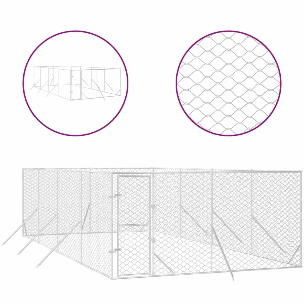 Chenil d'extérieur pour Chien Enclos Cage Métal Acier galvanisé 4x8x2 m argenté