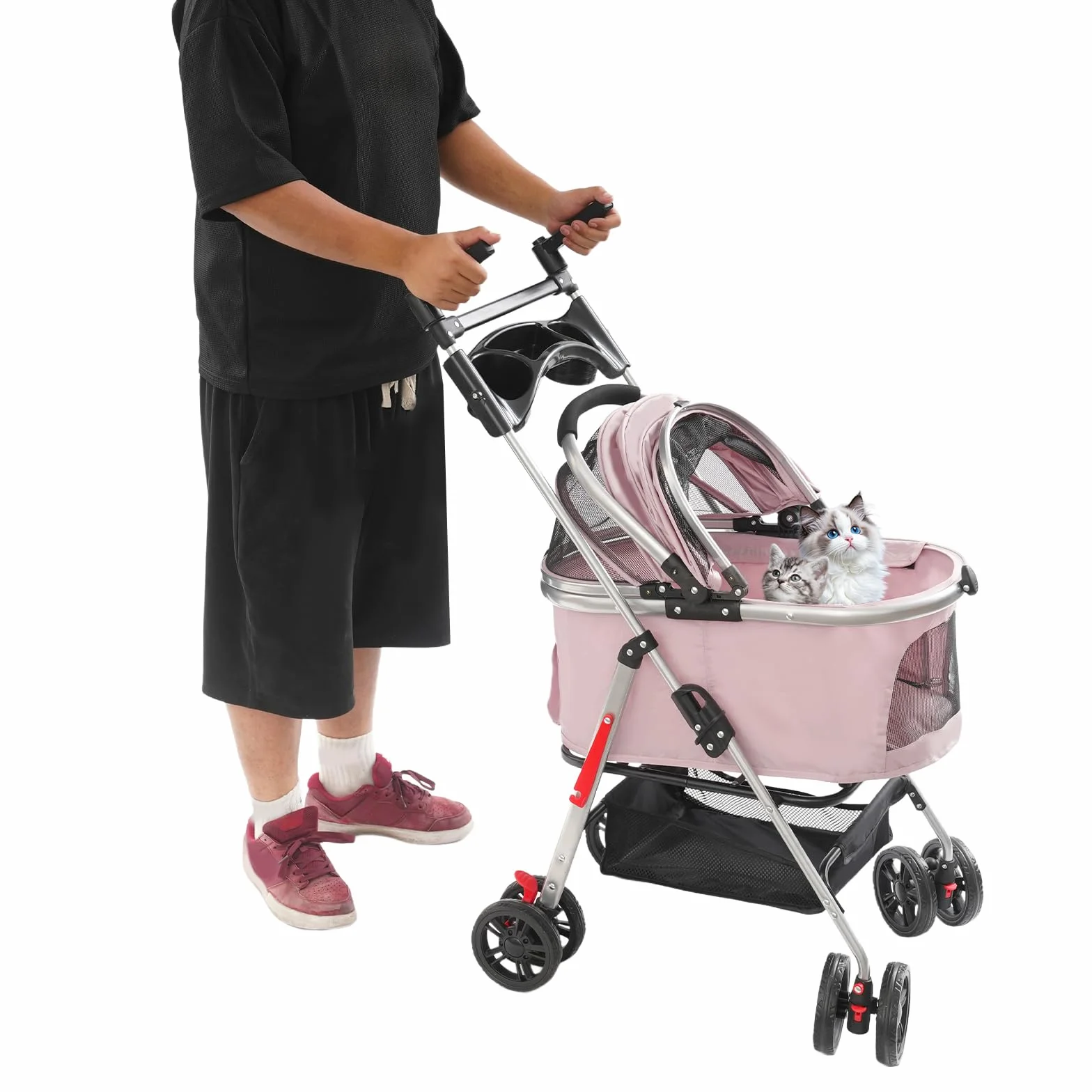 Poussette pliable pour chien 50x60 cm rose sakura avec roues universelles