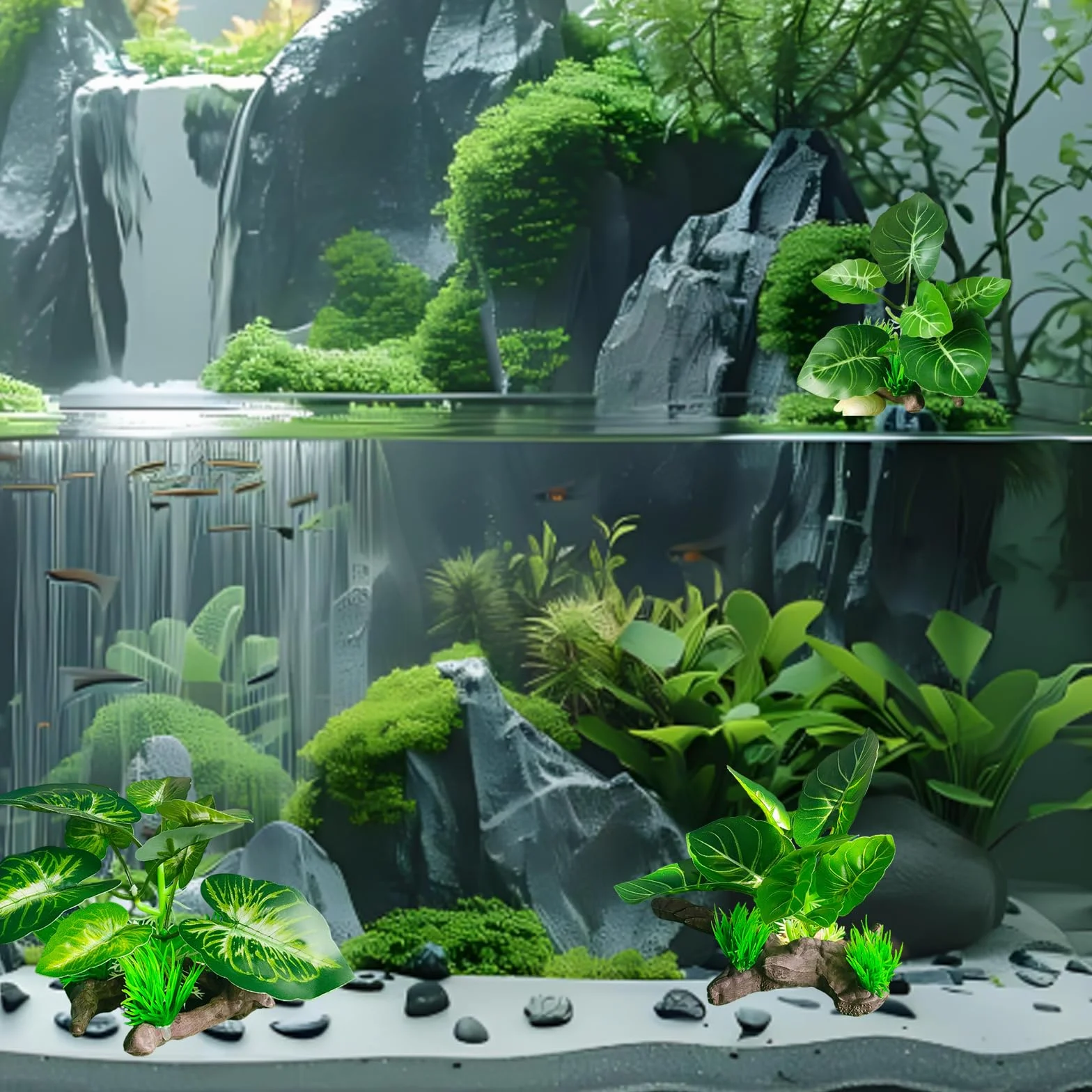 Plante Artificielle Exterieur 3 Pièces Decoration Aquarium Fleur Artificielle Interieur Gazon Artificiel